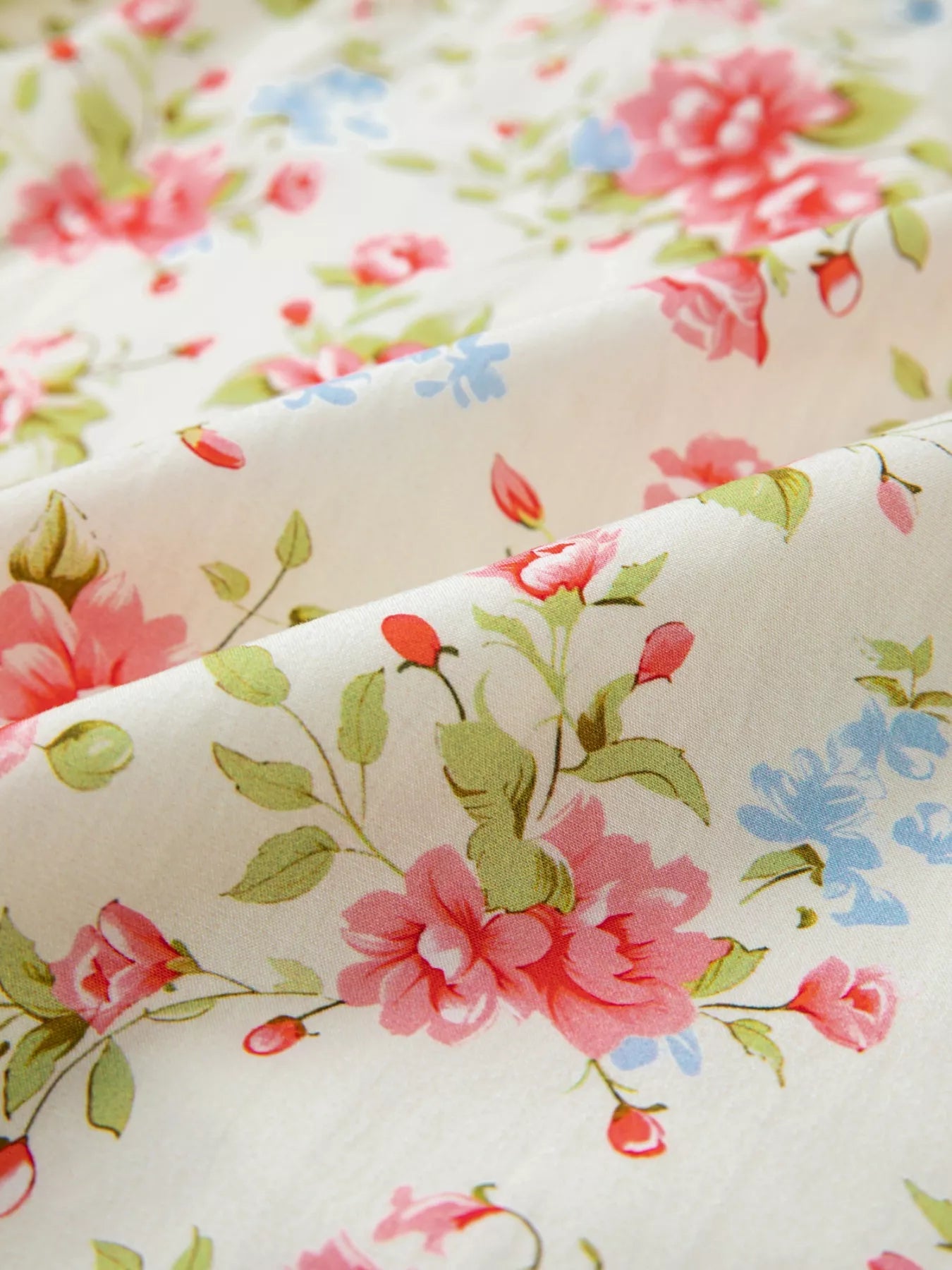 Striped Edge 3/4 Puff Sleeve Floral Dress