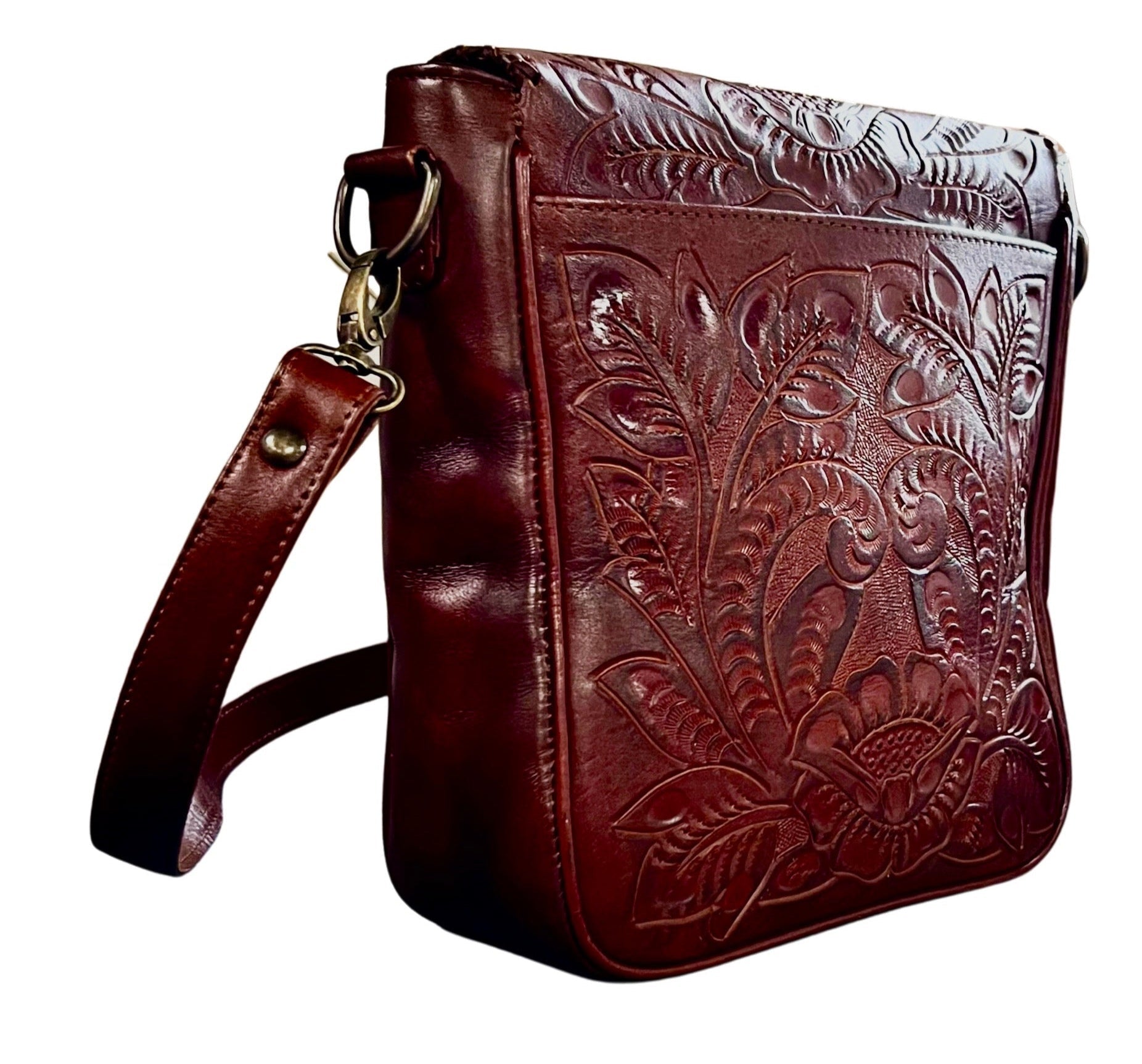 The Kimberly| Hand-Tooled Leather Messenger Bag