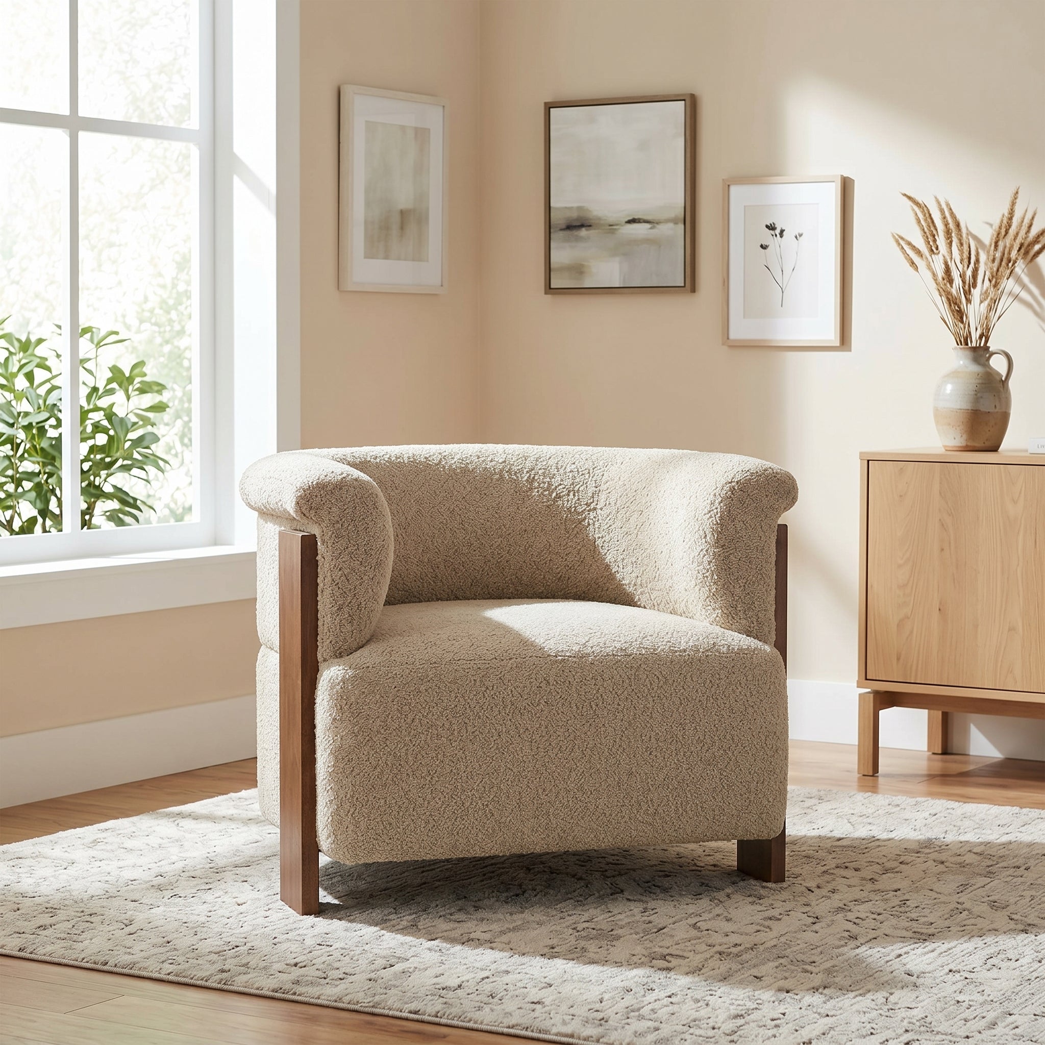 31.7" Mid-Century Curved Barrel Accent Chair