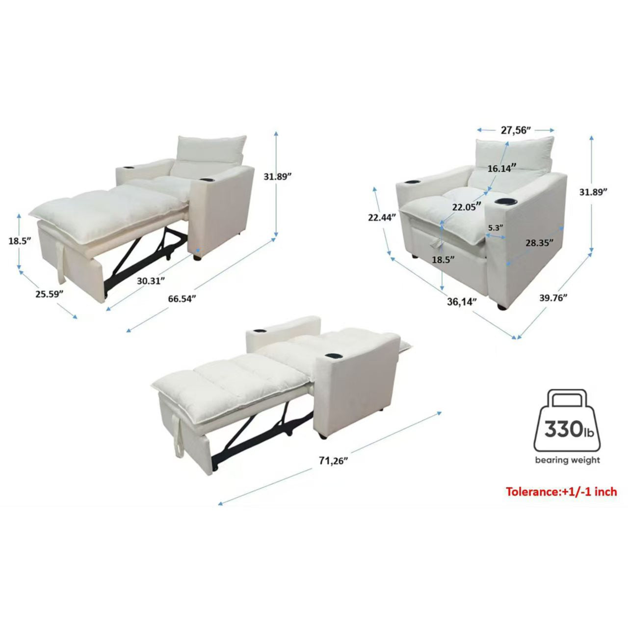 Sleeper Sofa Chair Bed, Convertible Sofa Chair 3-in-1