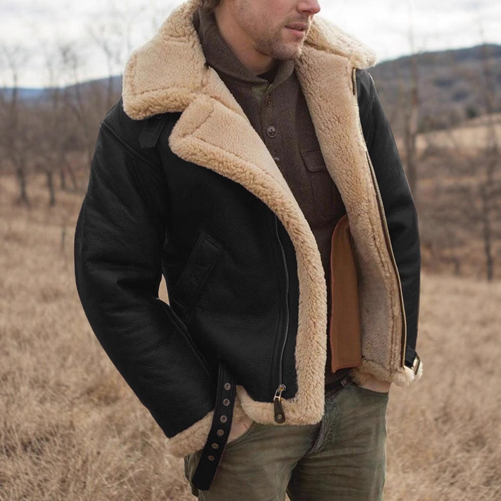 Thickened Leather-and-fur Mens Casual Jacket