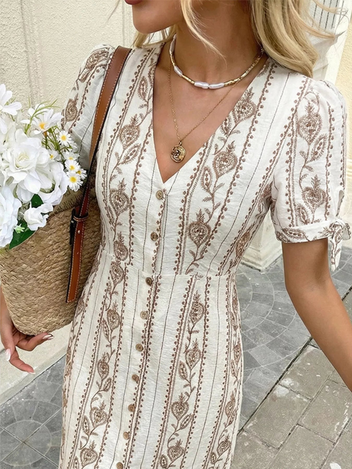 Printed Button-Down Midi Dress