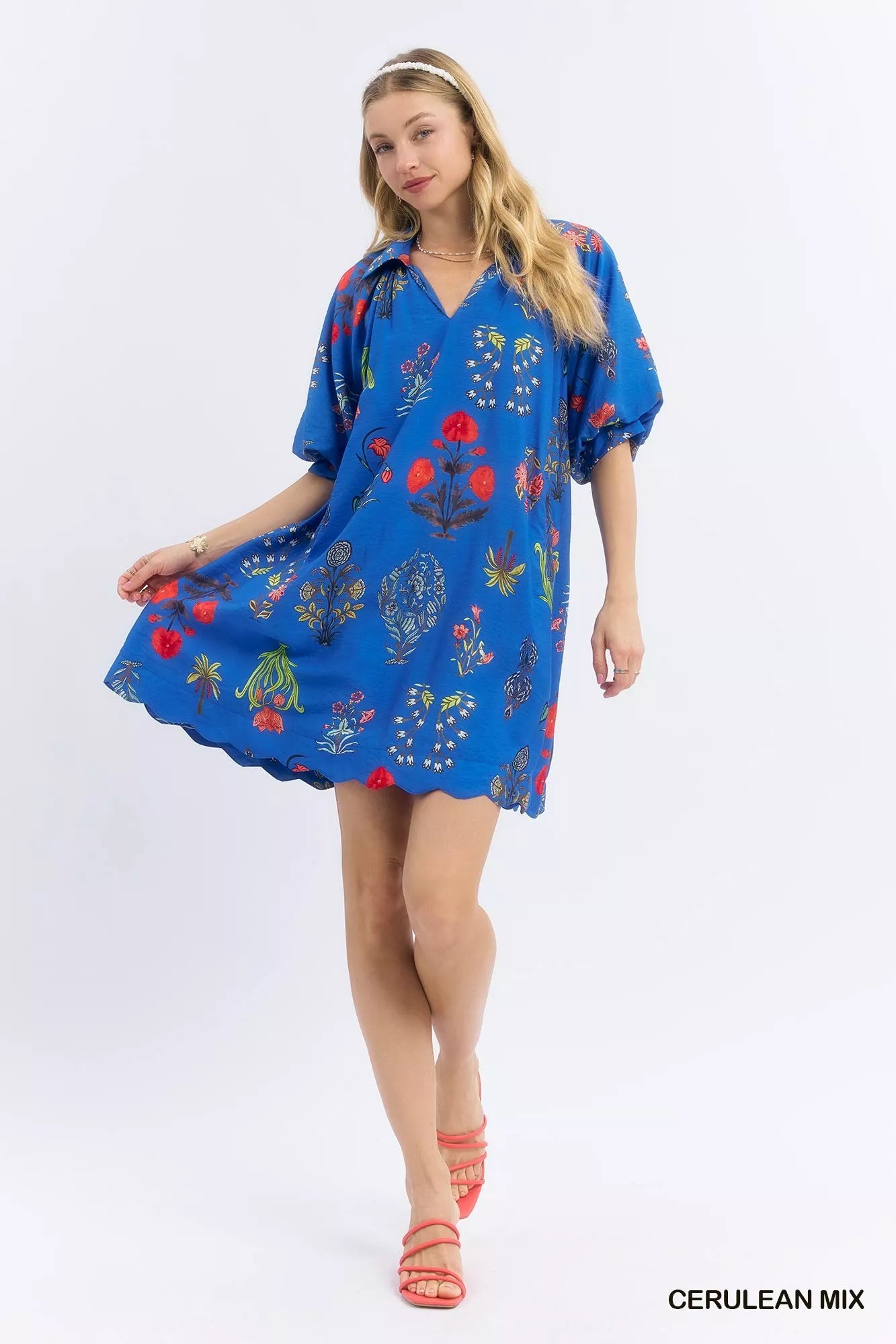 Umgee Floral Encyclopedia Print Mini Dress