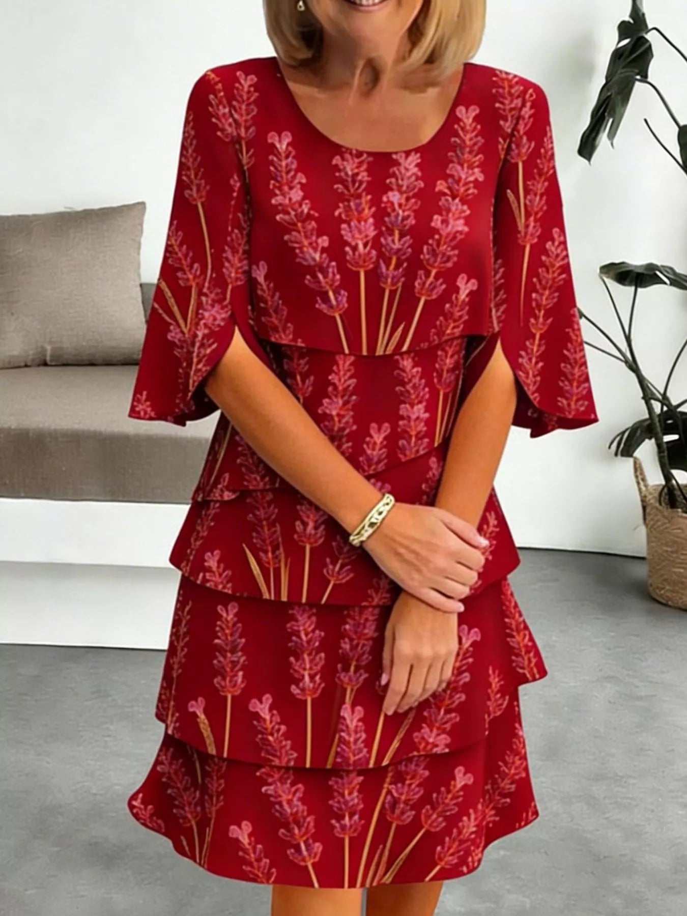 Full Size Floral Print Ruffle Hem Dress Plus Size
