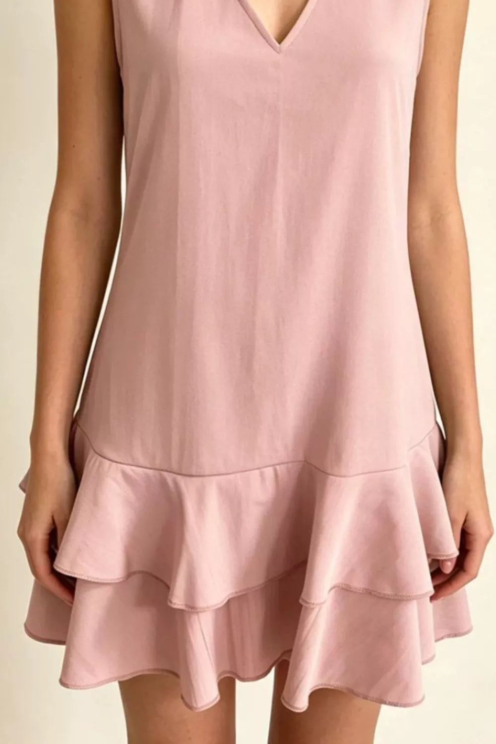 Full Size Sleeveless V-Neck Ruffle Hem Mini Dress Plus Size