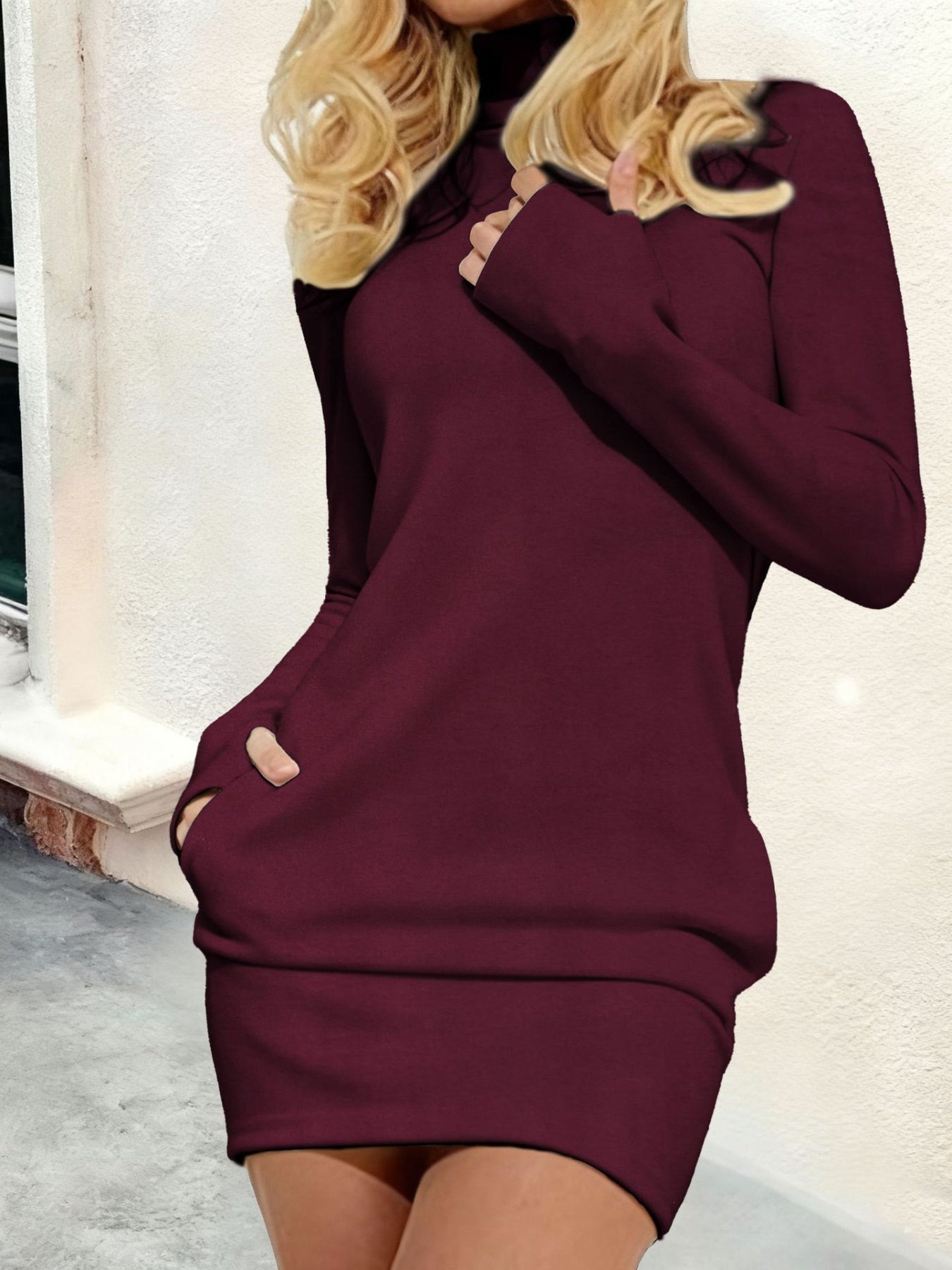 Turtleneck Long Sleeve Mini Dress with Pockets