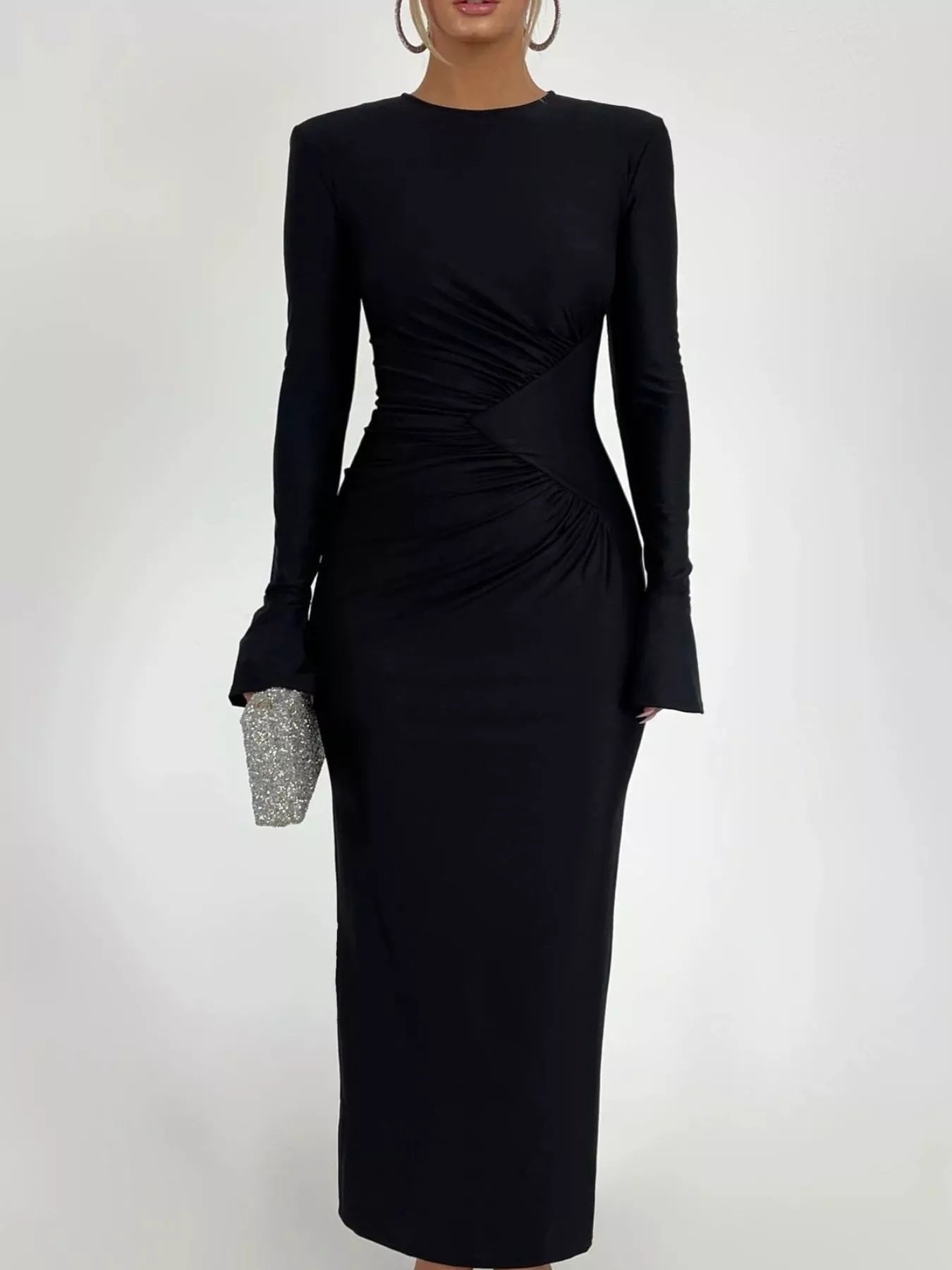 Ruched Long Sleeve Bodycon Maxi Dress