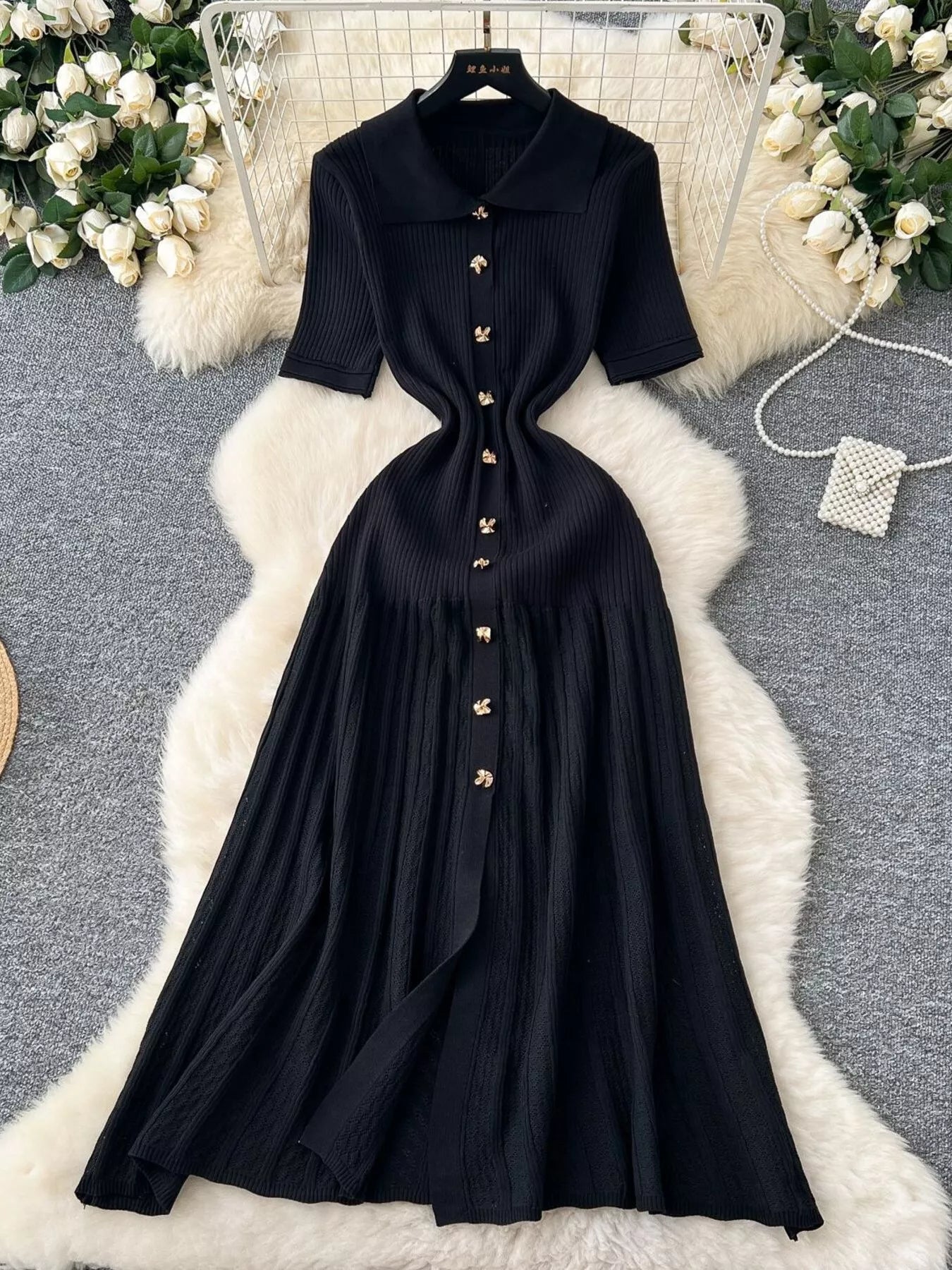 Button Front Short Sleeve Knit Dress