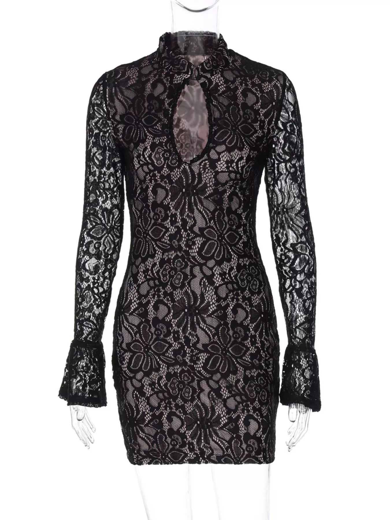 Lace Cutout Long Sleeve Mini Dress