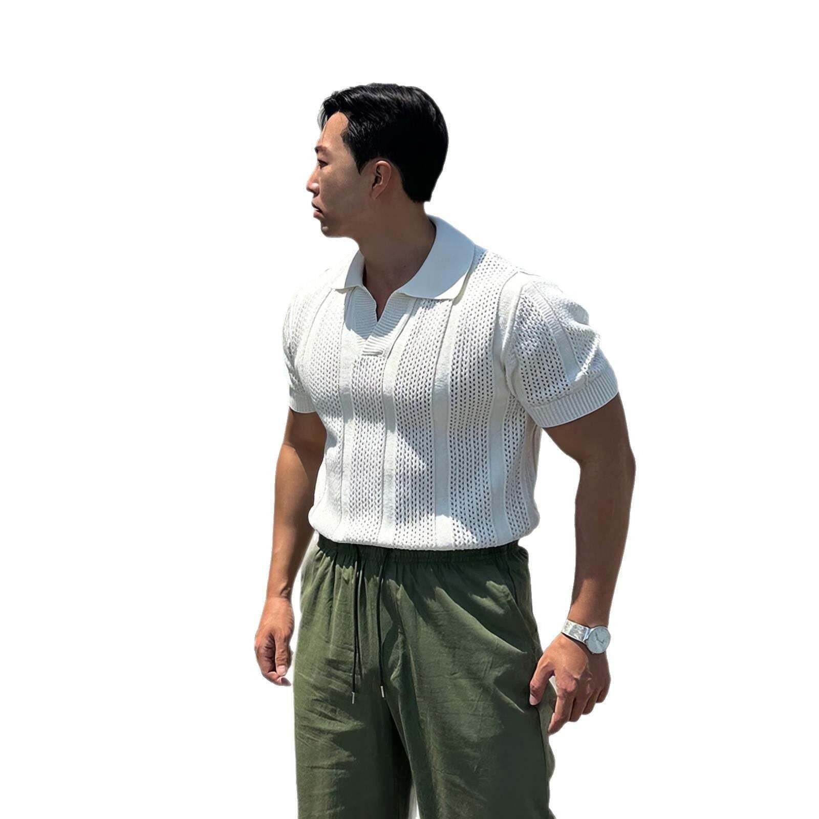Textured Mesh Knit Polo Shirt