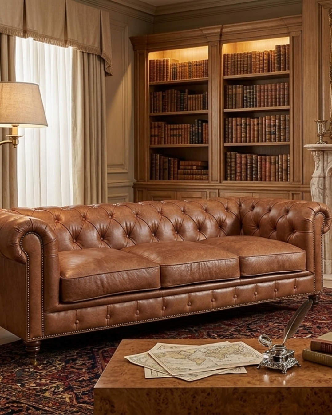 Century Chesterfield Sofa - Bark Brown Leather | Crafters And Weavers