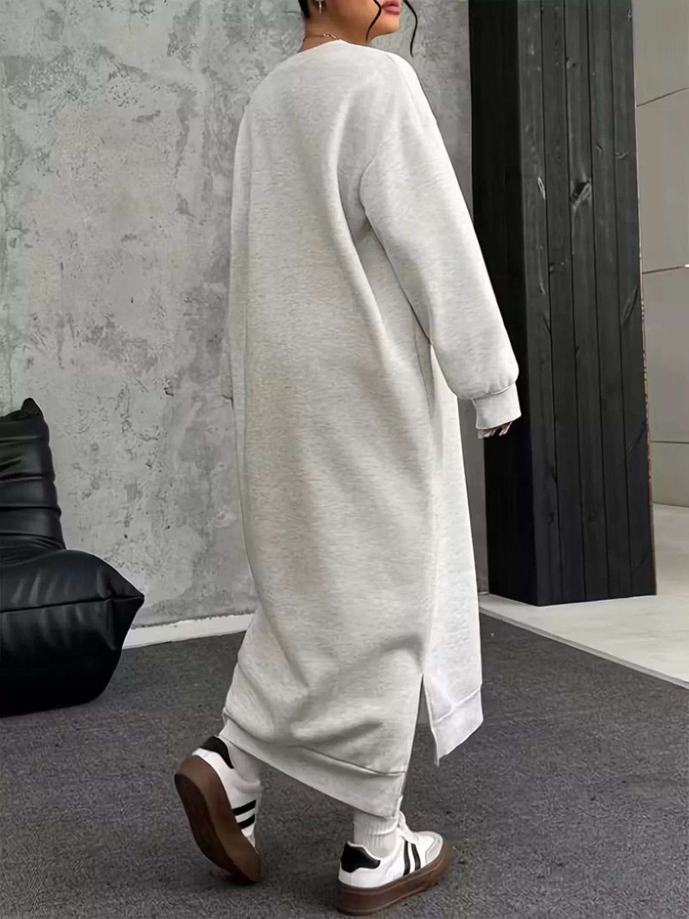 Plus Size Casual Slit Long Sleeve Sweatshirt Dress