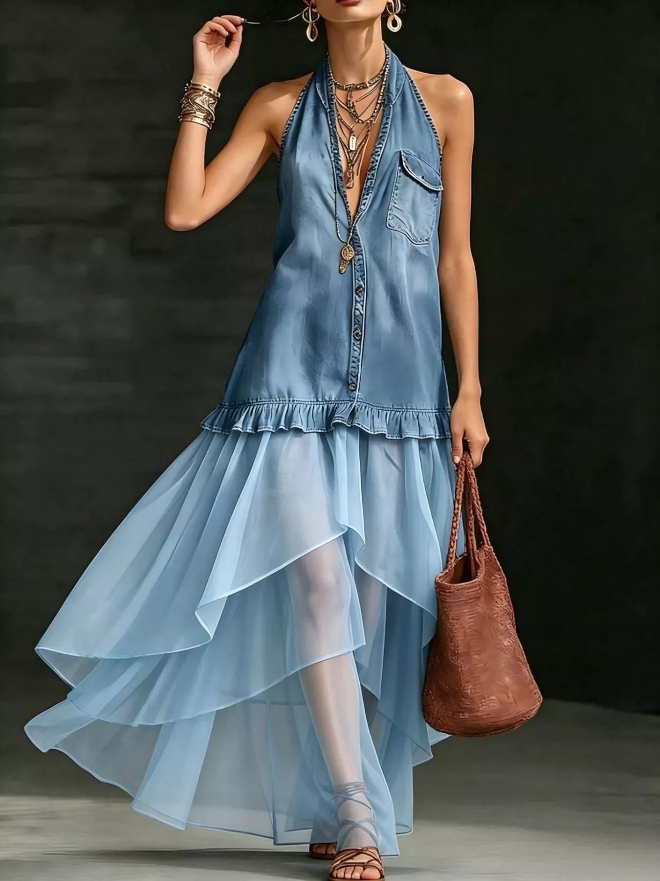 Ruffled Halter Neck Maxi Dress