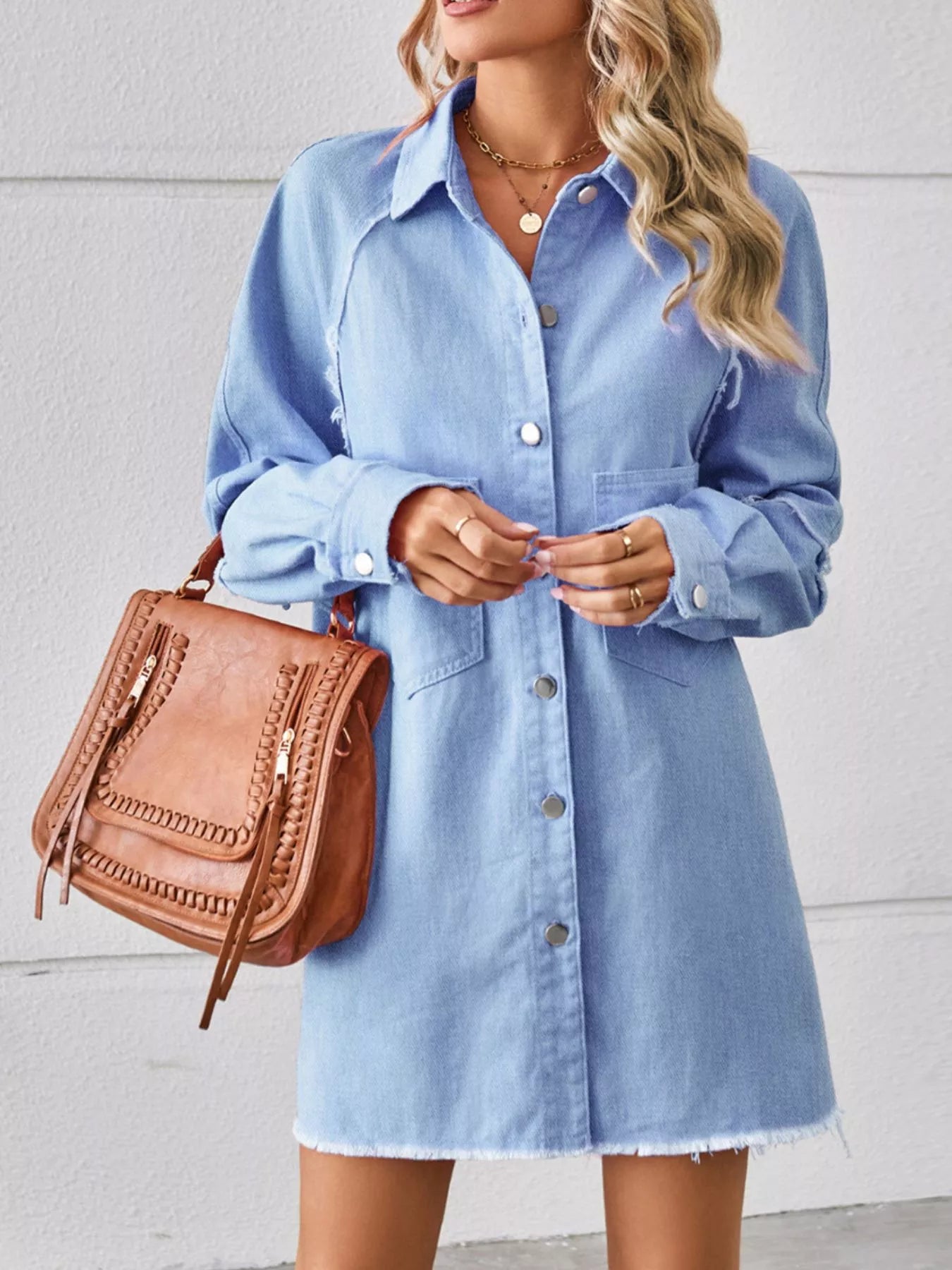 Button-Down Raw Hem Denim Dress