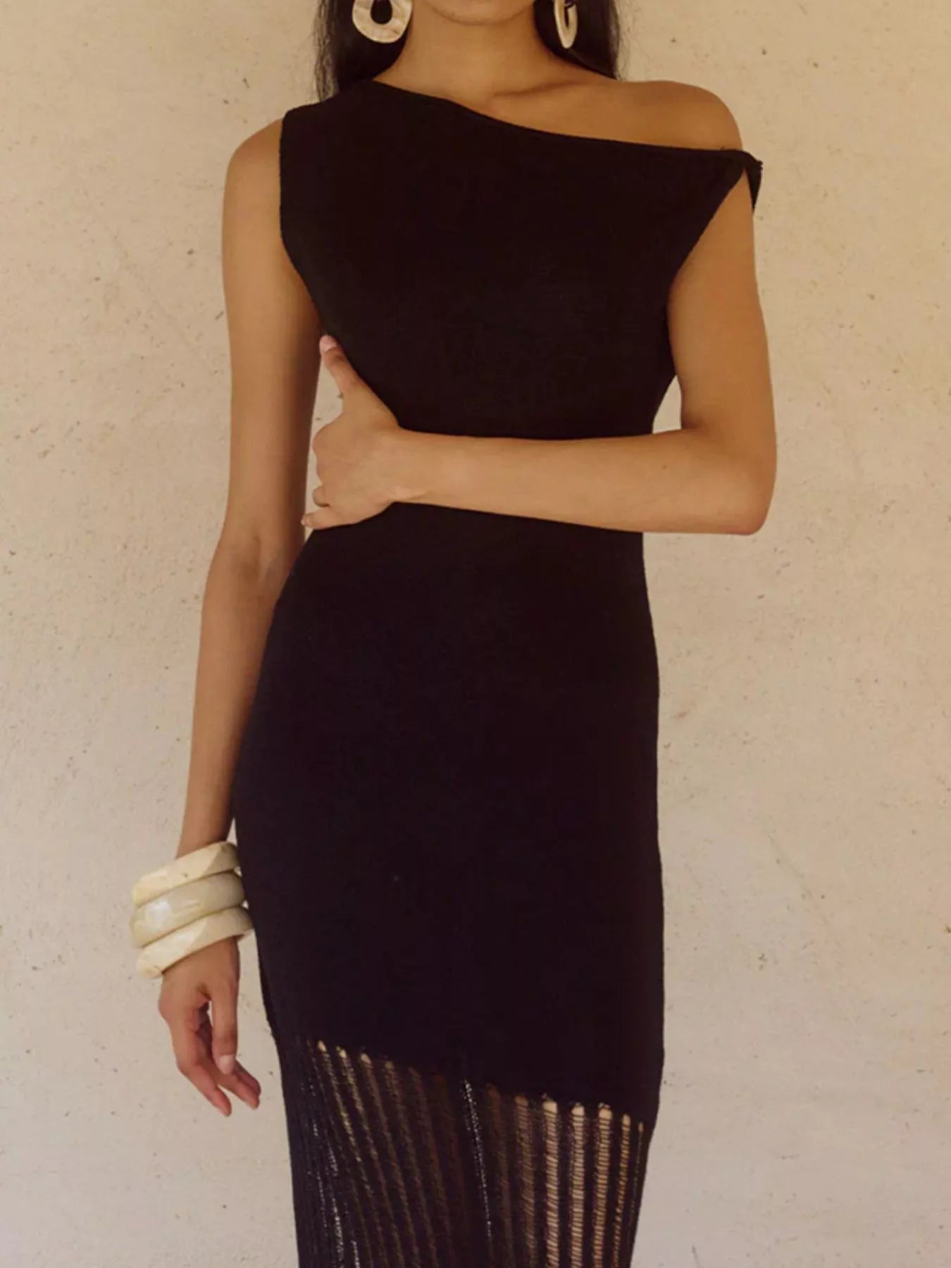 One-Shoulder Fringe Maxi Dress