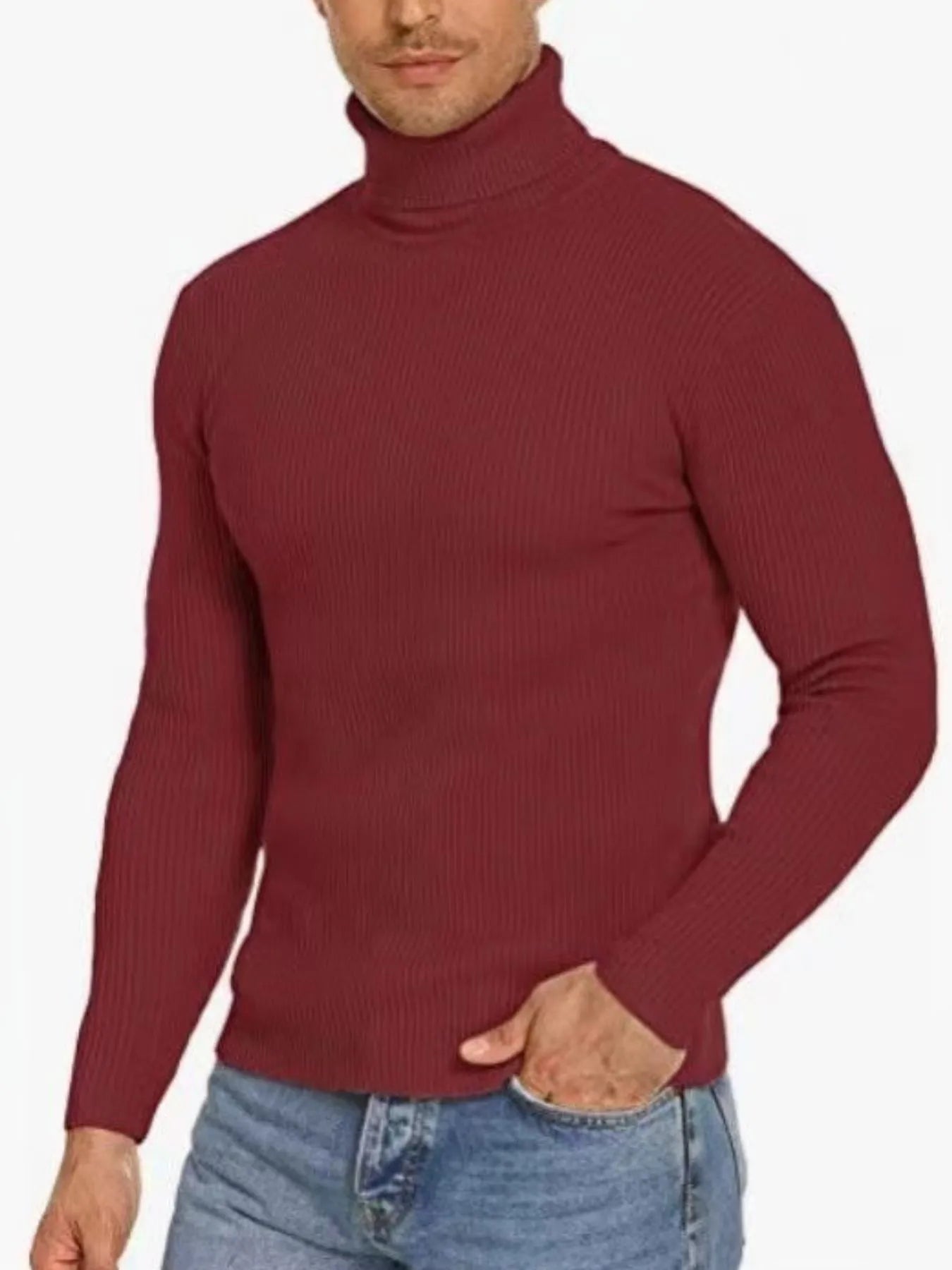 Men's Plus Size Ribbed Turtleneck Long Sleeve Sweater