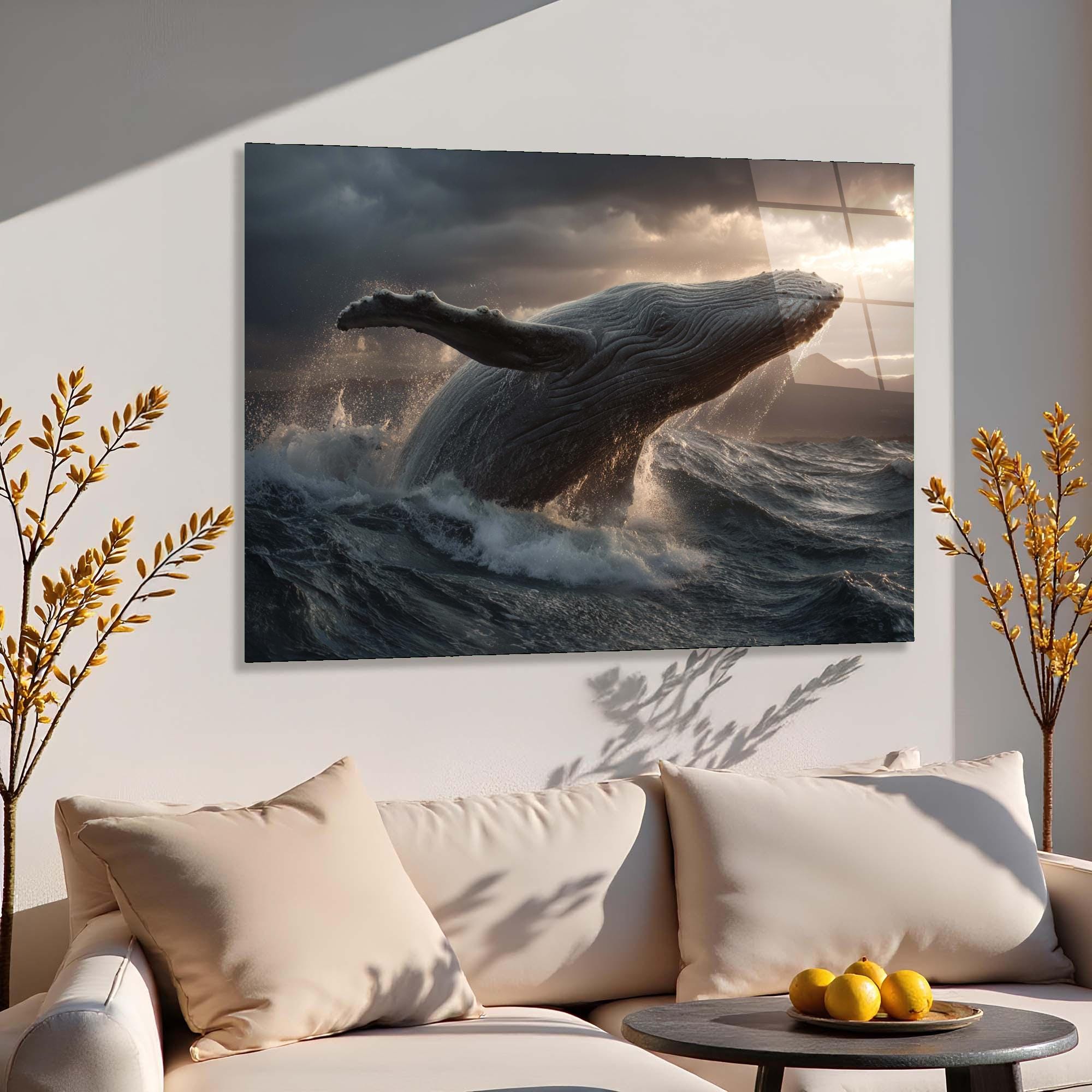 Breaching Whale Tempered Glass Wall Art | Ocean Marine Decor
