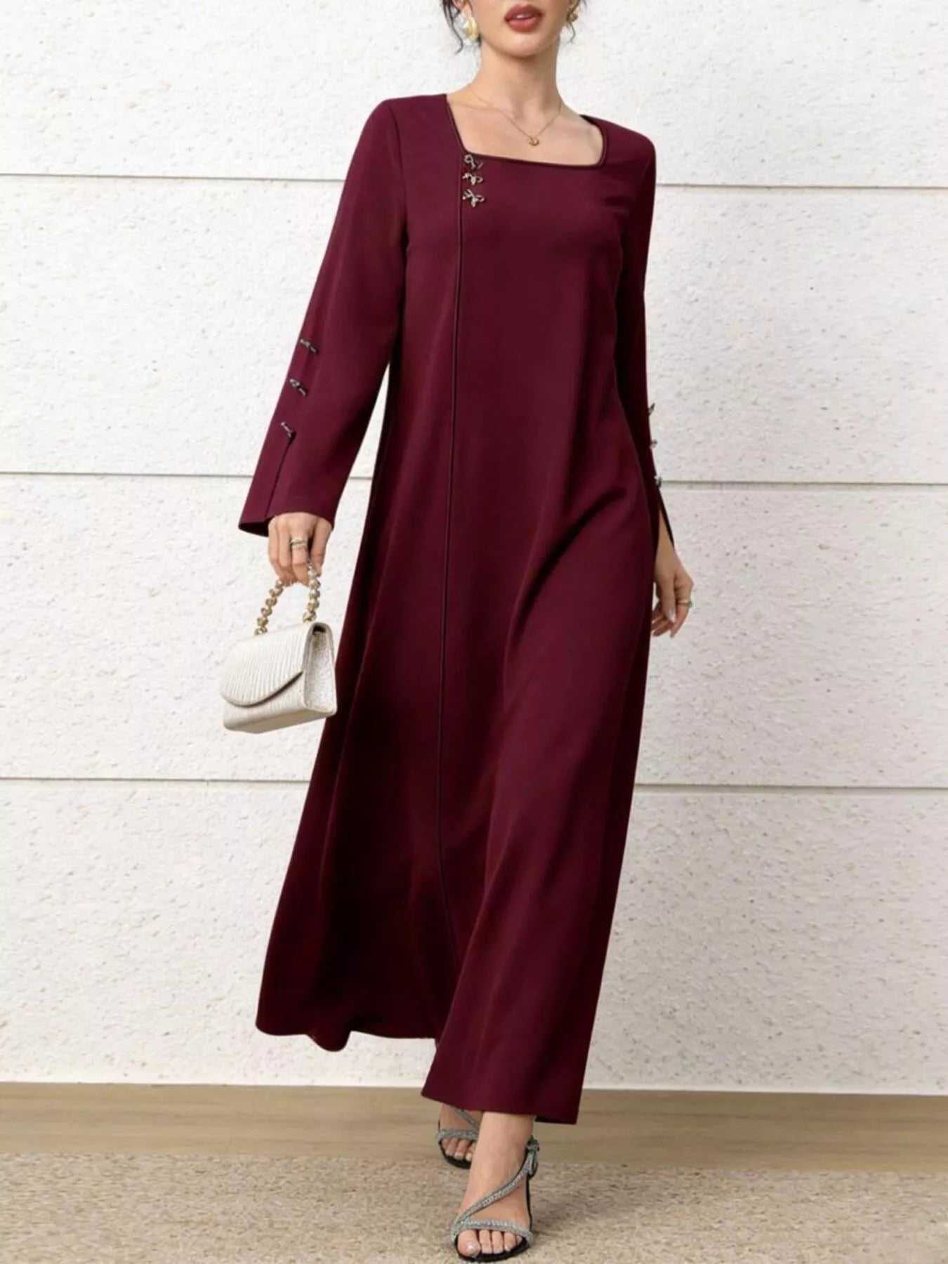 Square Neck Flare Sleeve Maxi Dress