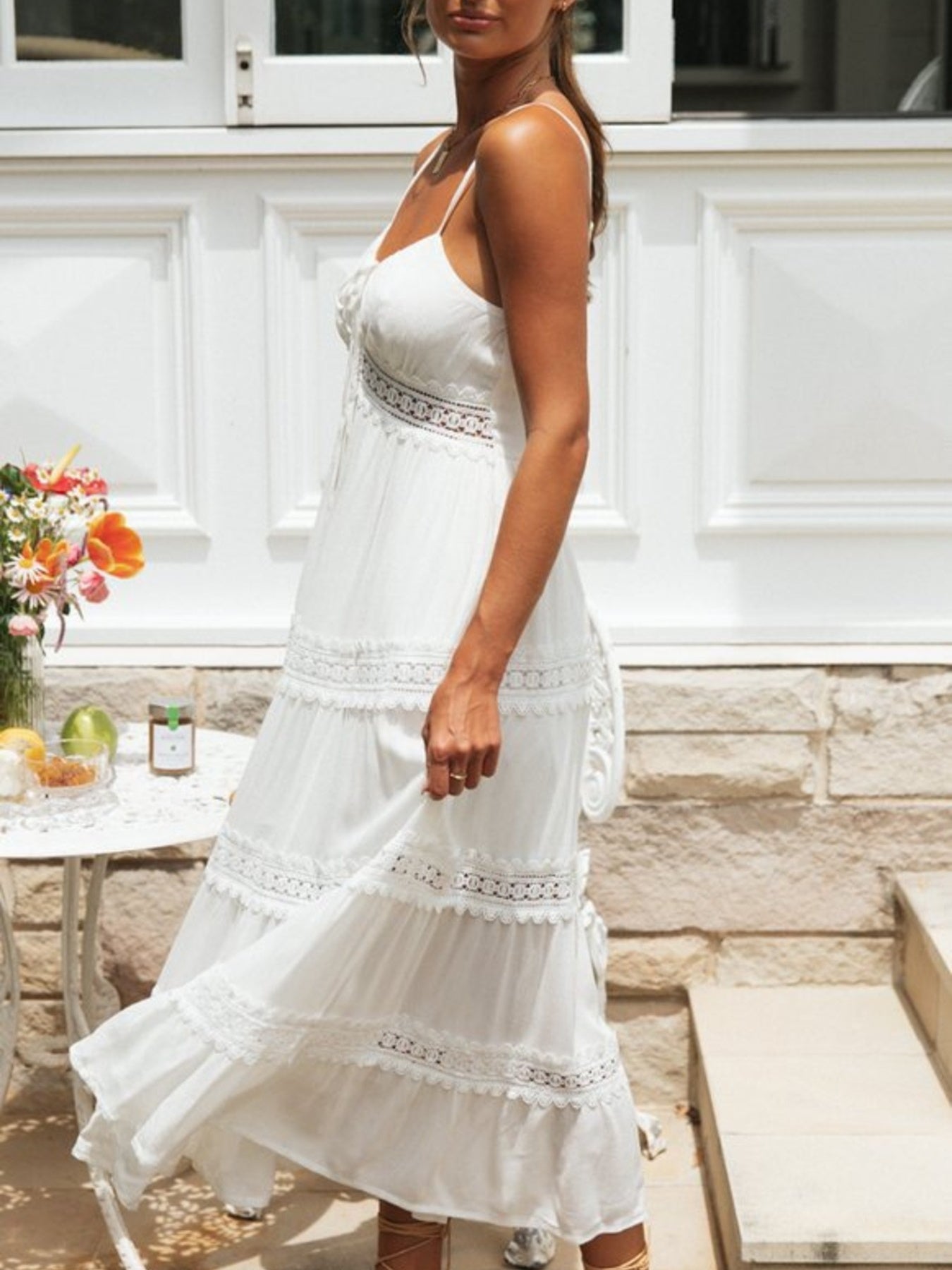 Lace Trimmed Tiered Midi Cami Dress