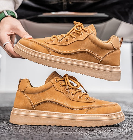 Men's New Breathable Platform Sneakers, Trend Versatile Casual Skate & Leather Fashion Shoes
