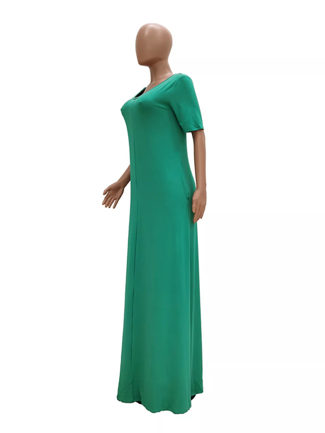 Full Size Solid Color Short Sleeve Maxi Dress Plus Size
