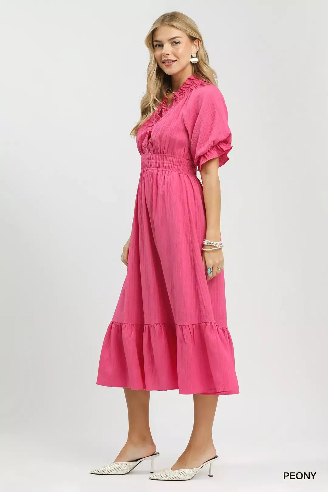 Umgee Ruffle V-Neck Midi Dress