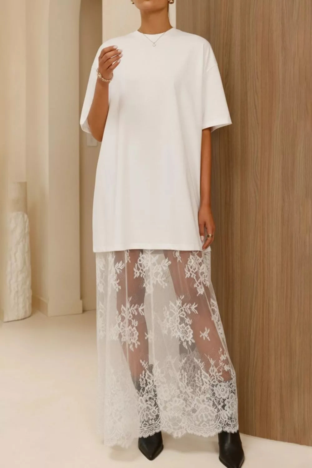 Lace Patchwork Casual T-Shirt Dress