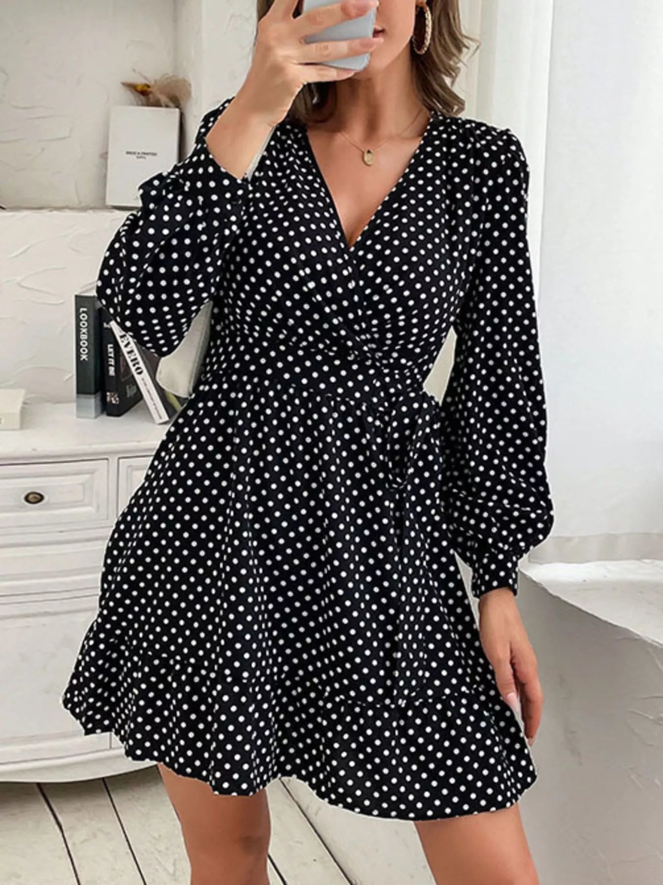 Polka Dot Wrap Mini Dress