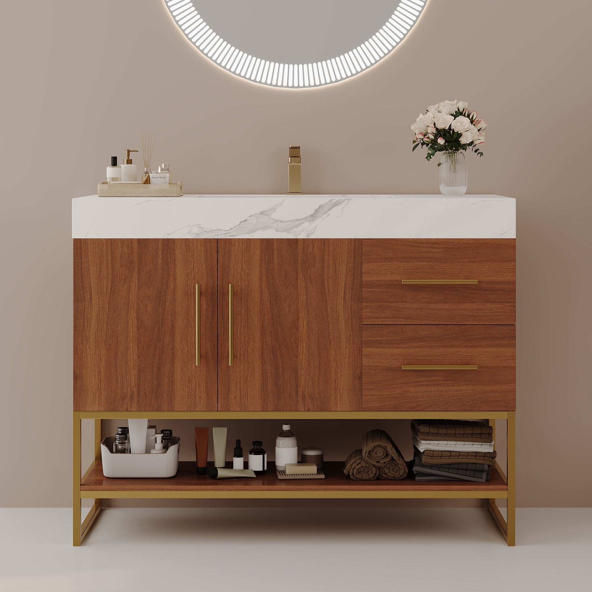 36" Modern Free-Standing Bathroom Vanity with Seamless Sink