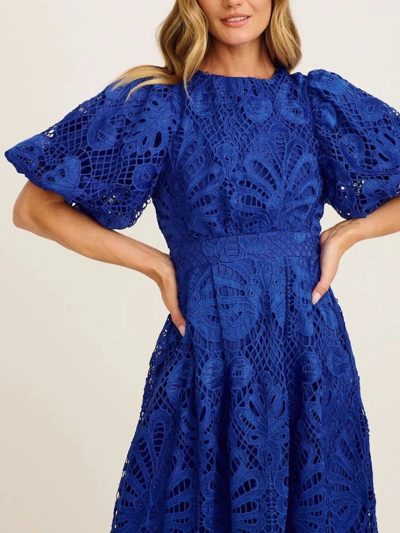 Lace Puff Sleeve Midi Dress