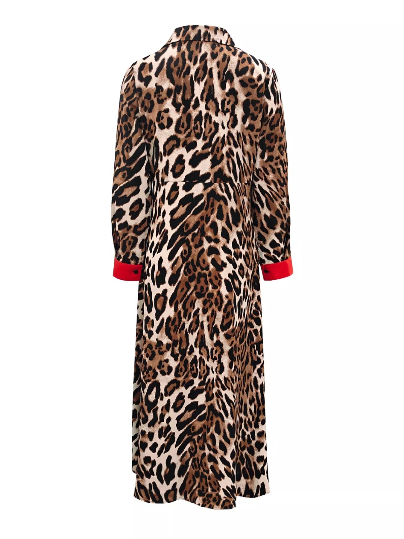 Leopard Print Long Sleeve Shirt Dress with Contrast Trim