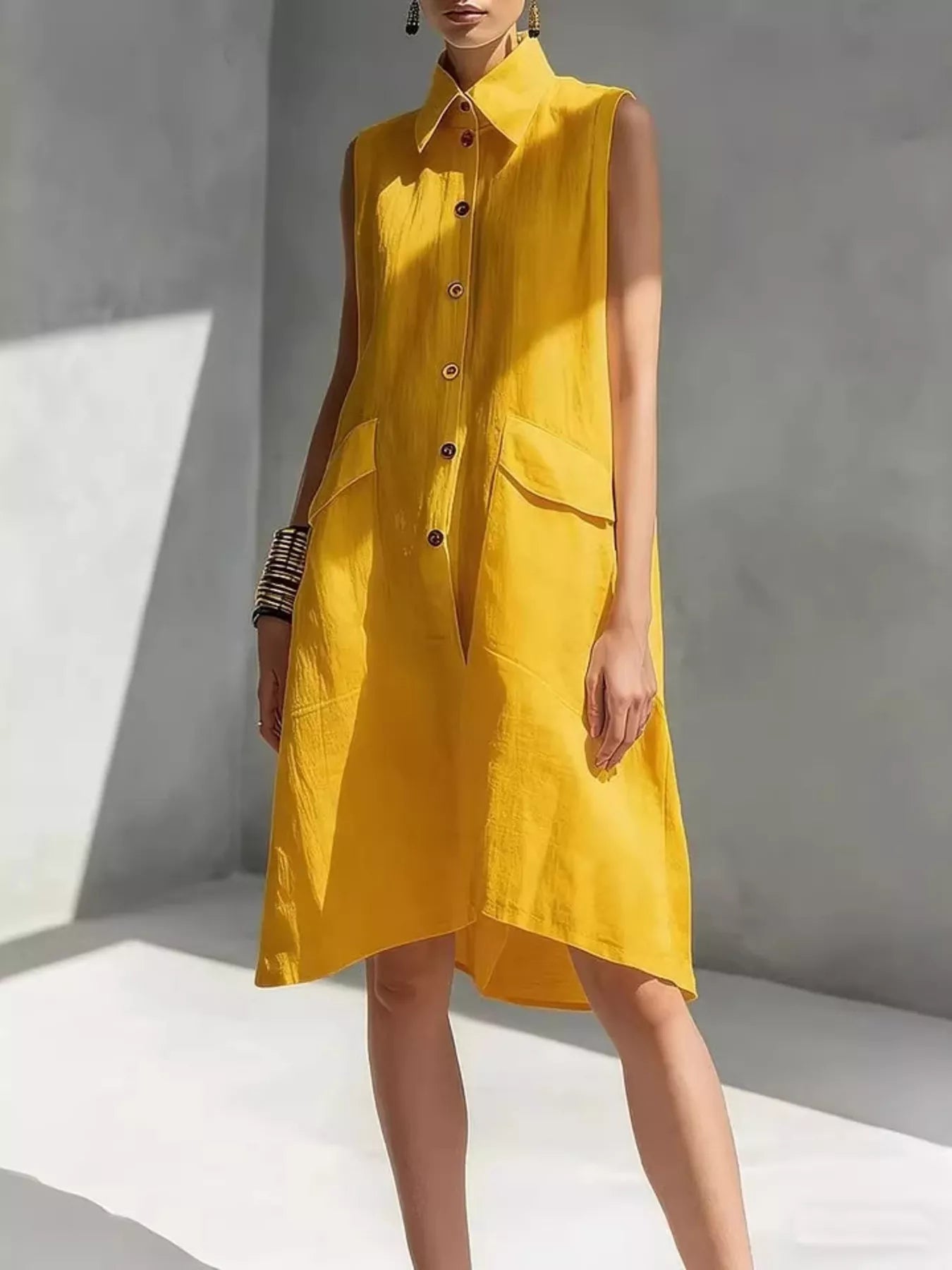 Full Size Button Front Sleeveless Dress Plus Size