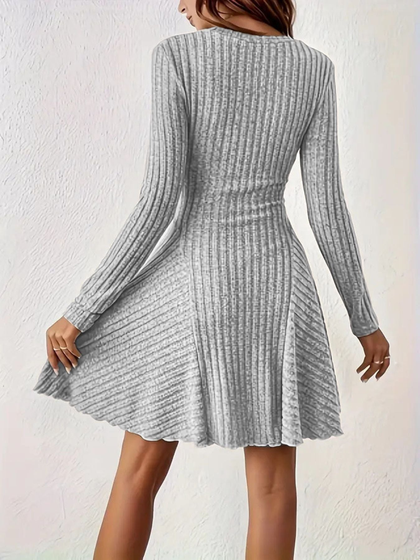 Ribbed Knit Long Sleeve A-Line Dress