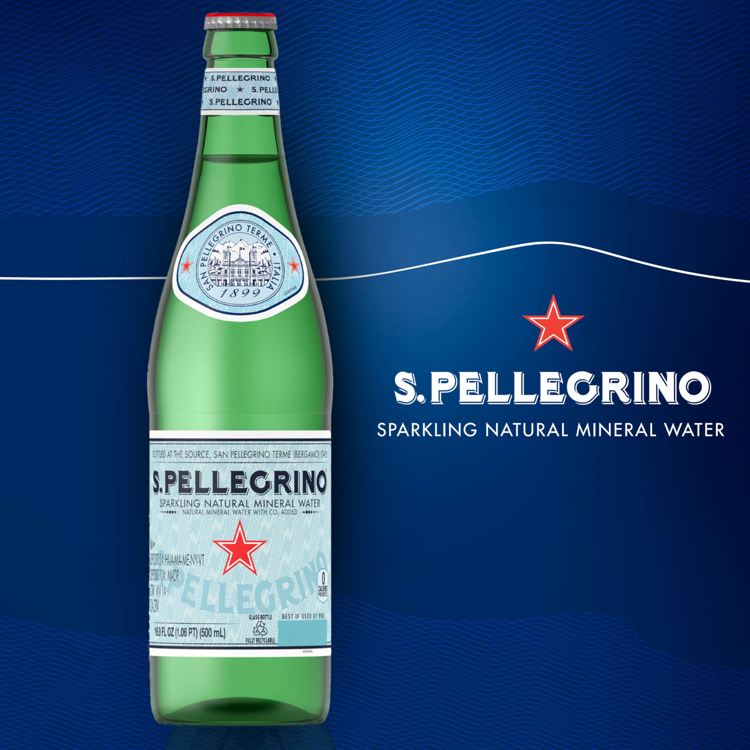S.Pellegrino Sparkling Natural Mineral Water, 8 Pack, 16.9 Fluid Ounce Glass Bottles