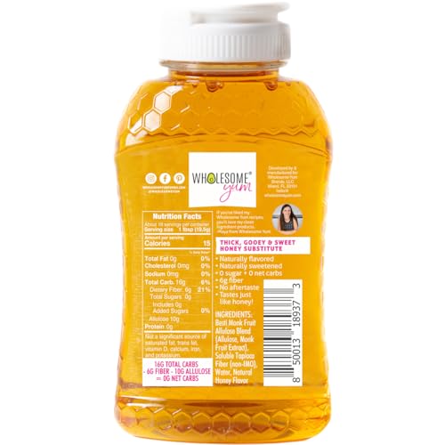 Wholesome Yum Zero Sugar Honey Substitute with Monk Fruit and Allulose, Case of 8, 11 Ounce Bottles