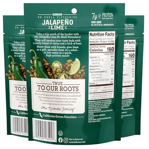 Nichols Farms No Shell Pistachios Jalapeno Lime, Case of 12, 6 oz