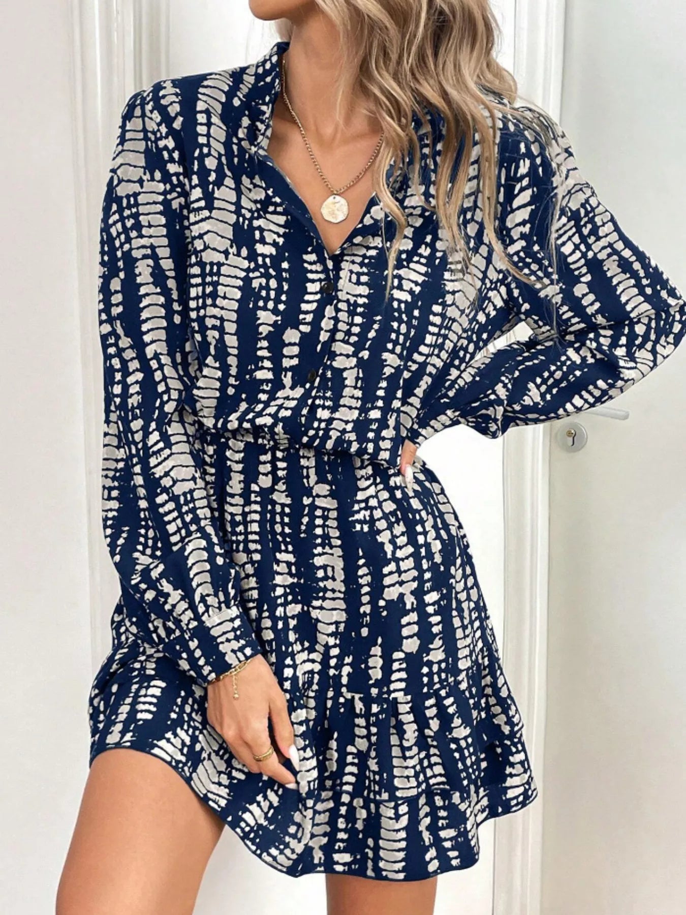 Ruffled Hem Long Sleeve Mini Dress