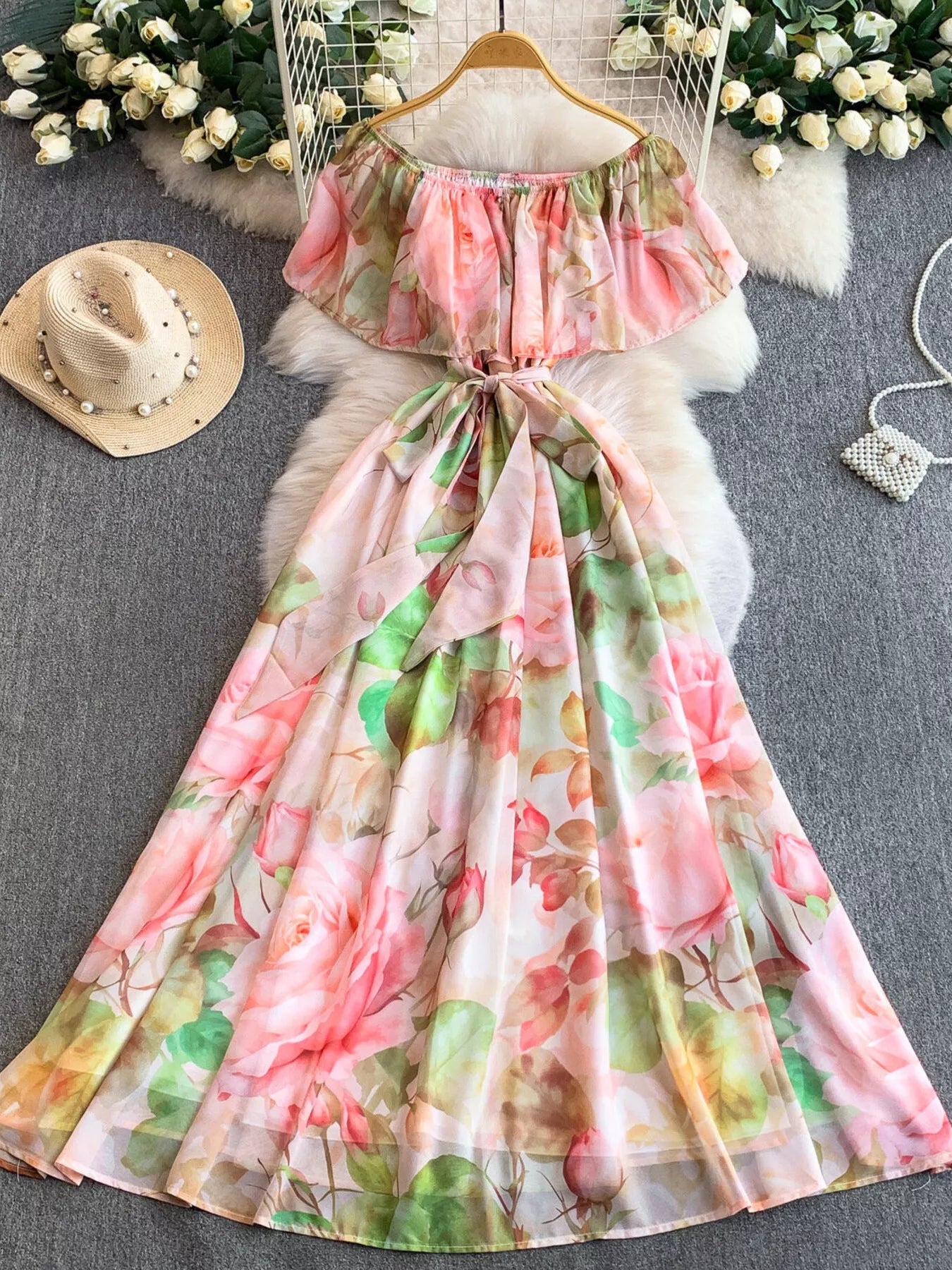 Floral Off-Shoulder A-Line Dress