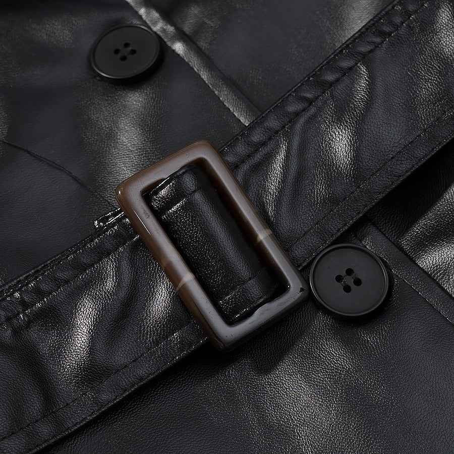 Imitation leather long windbreaker