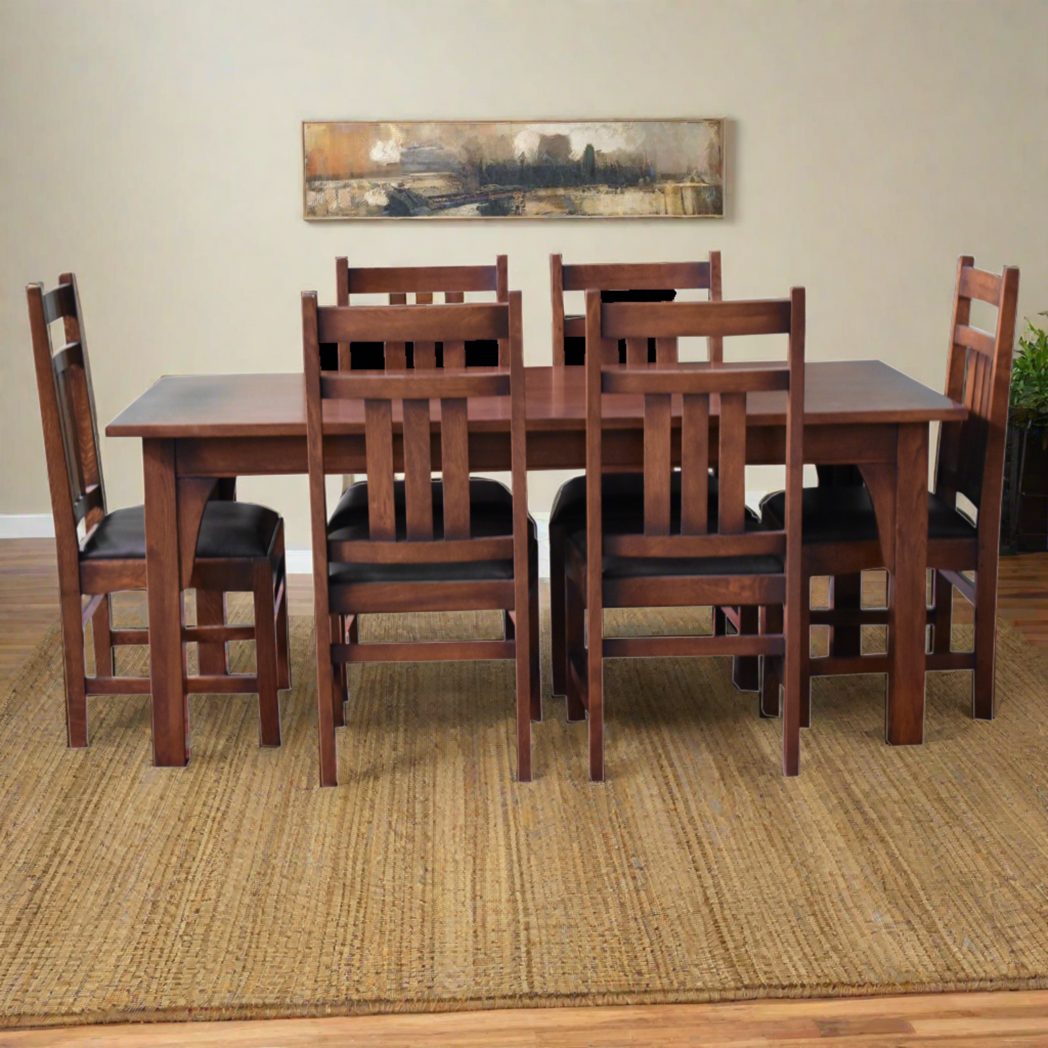 Mission 70" Solid Oak Dining Table Set with 6 #401 Chairs