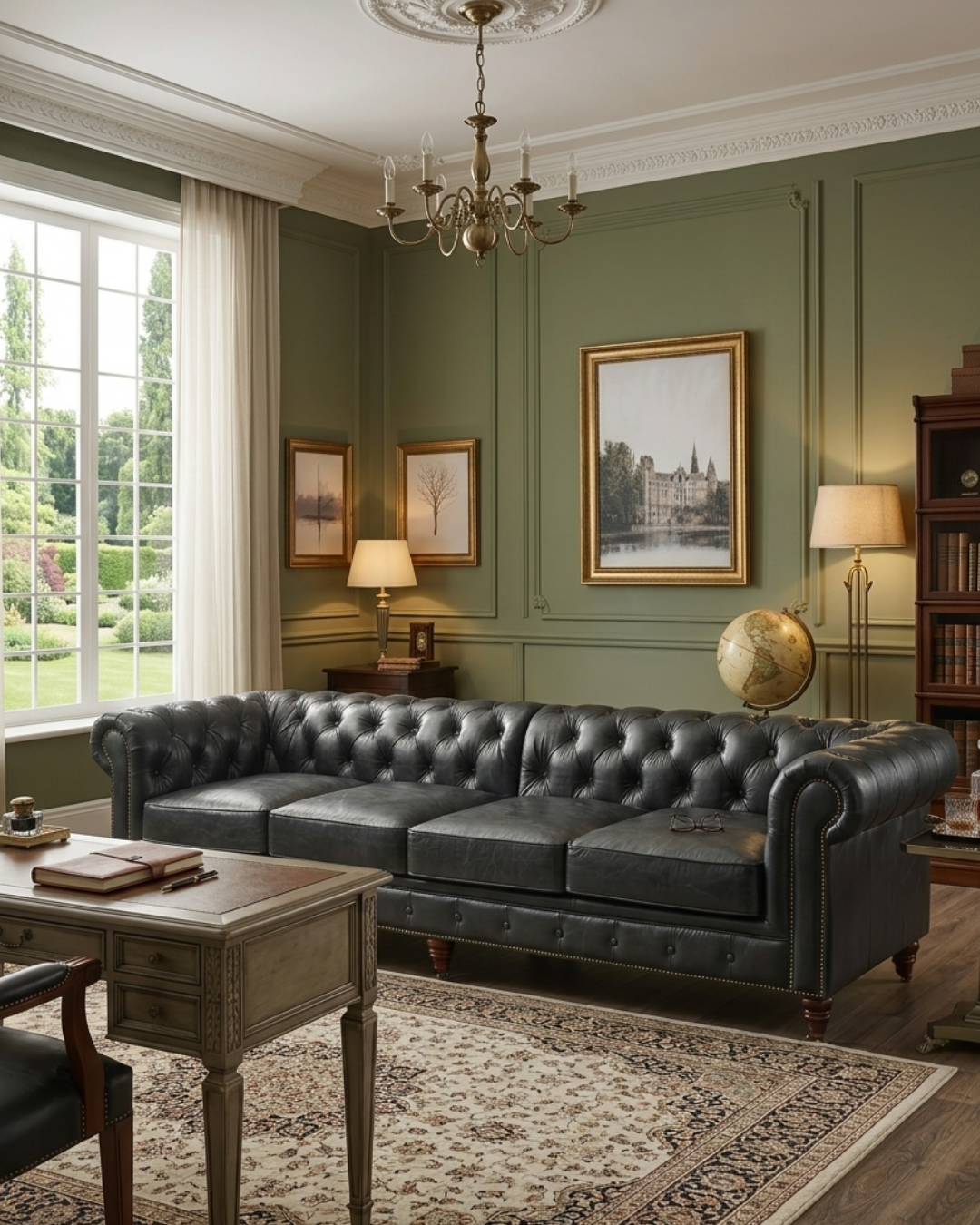 Century Chesterfield Sofa - Slate Leather - 118"