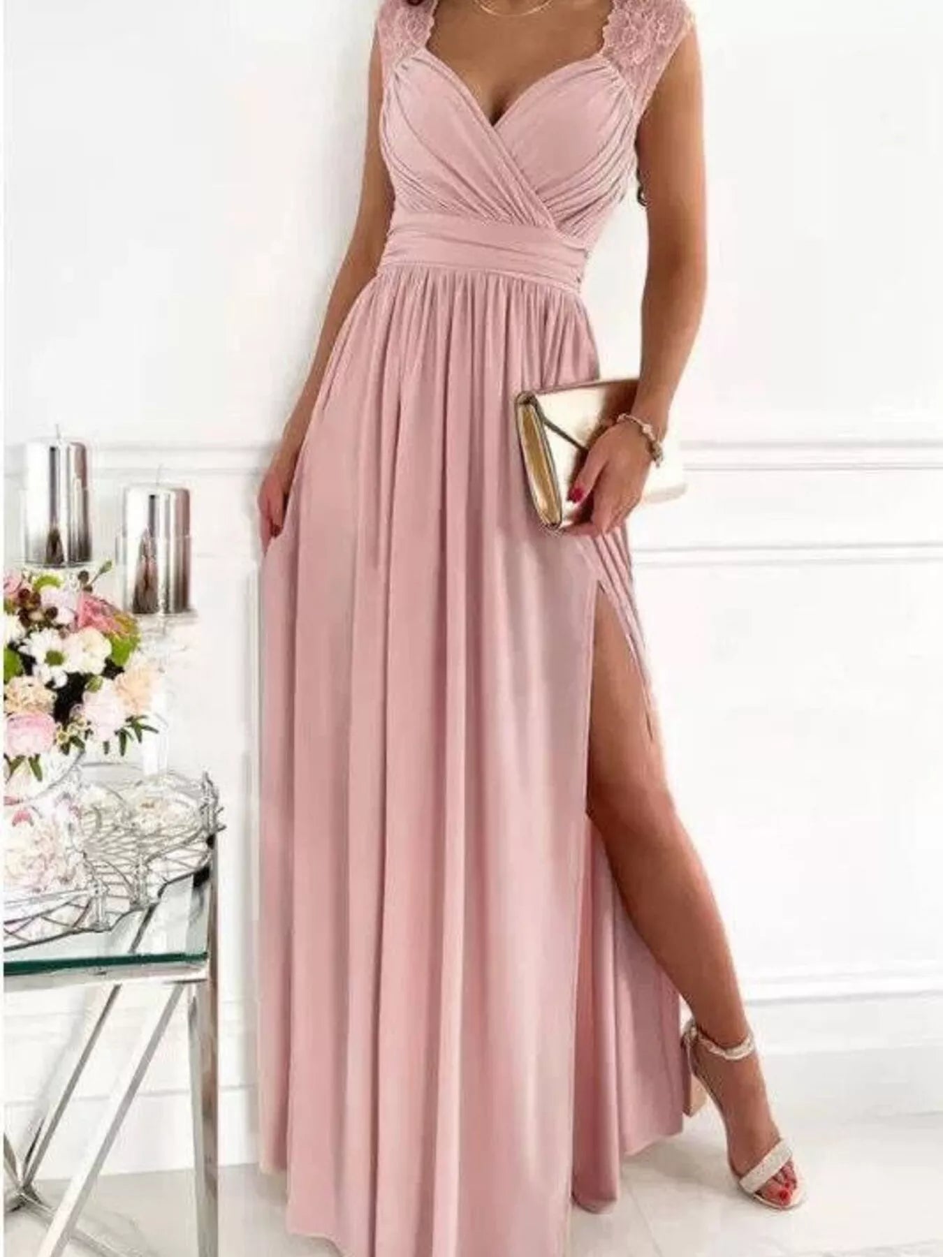 High Slit Lace Detail Maxi Dress