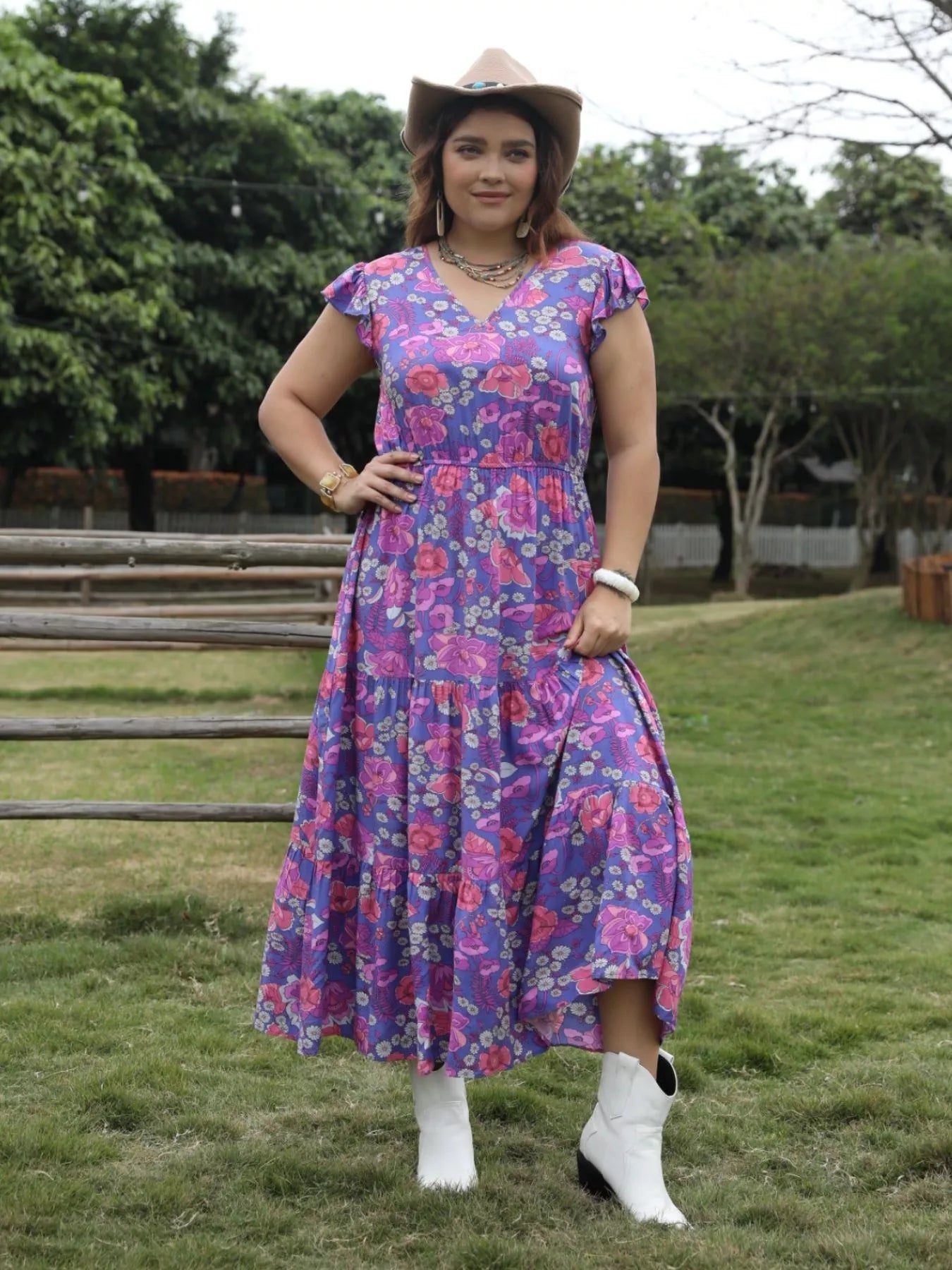 Plus Size Floral Print Tiered Maxi Dress