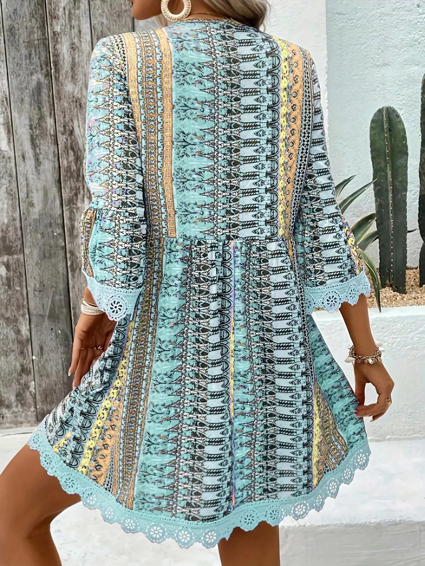 Printed V-Neck A-Line Dress