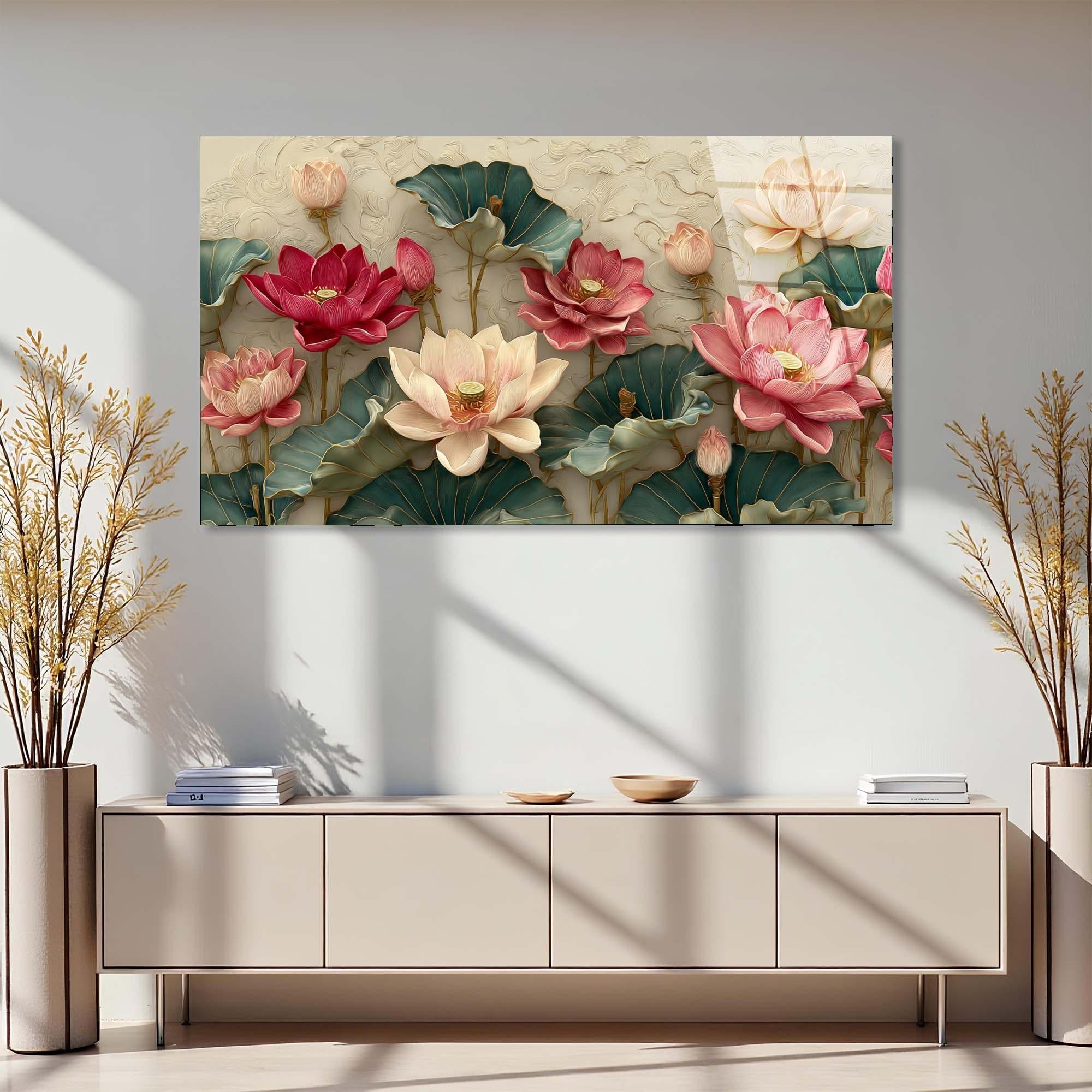 Lotus Flower Tempered Glass Wall Art | Elegant Botanical Decor