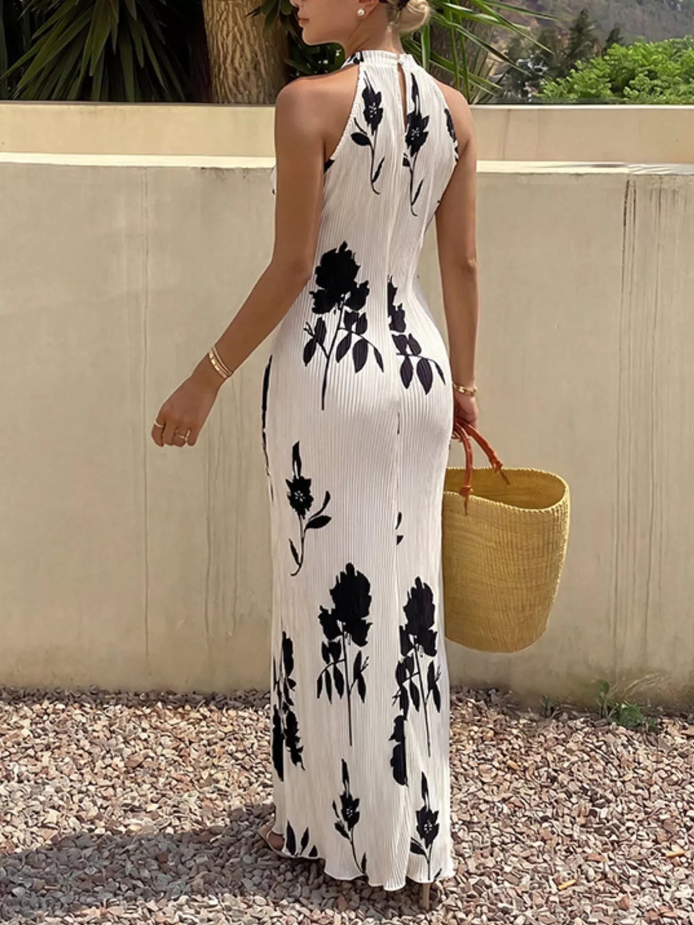 Floral Print Halter Neck Maxi Dress
