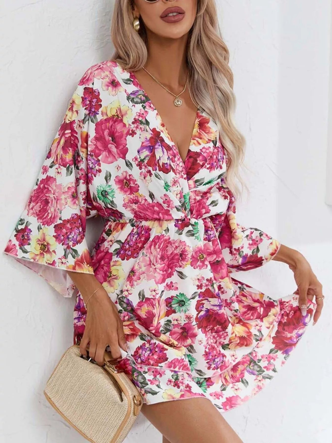 Floral Print Layered Ruffle Hem Mini Dress
