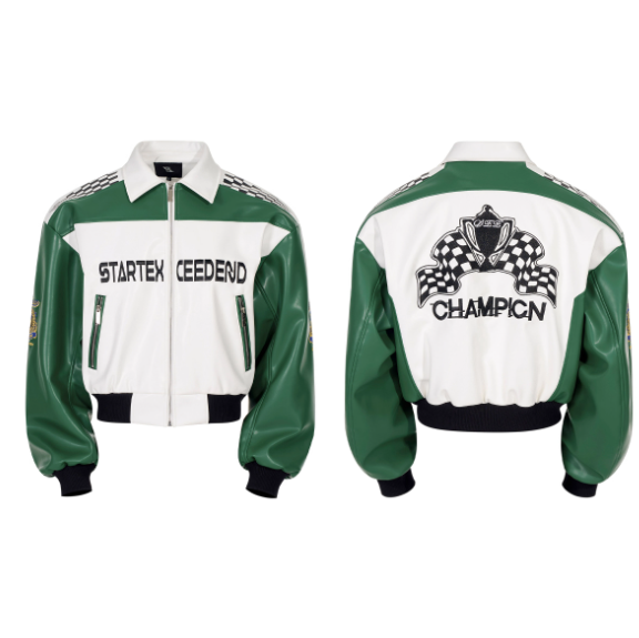 Mens Motorcycle Leather Jacket With Embroidered Medal Letters