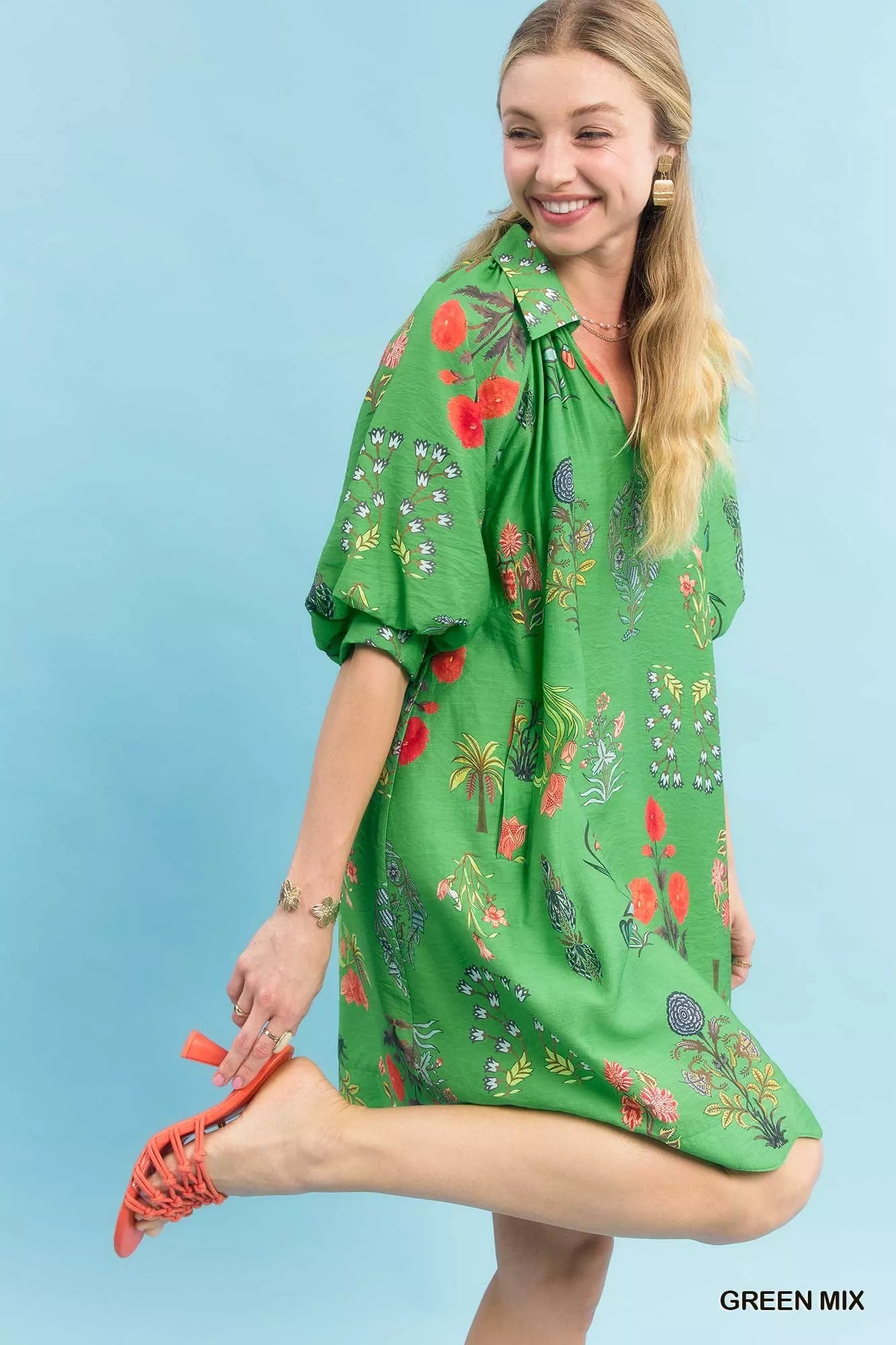 Umgee Floral Encyclopedia Print Mini Dress