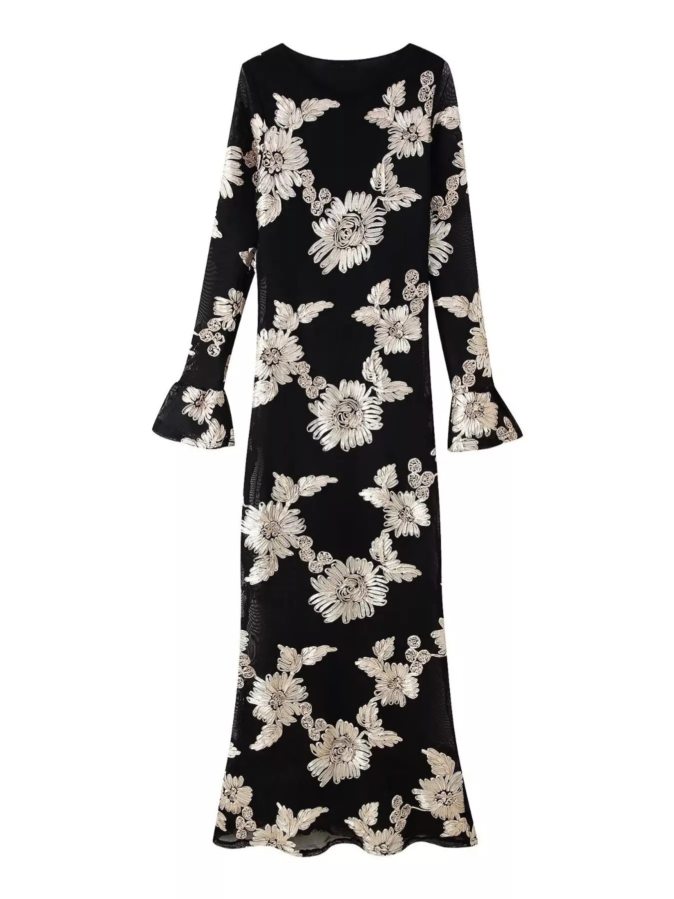 Floral Flounce Sleeve Round Neck Dress